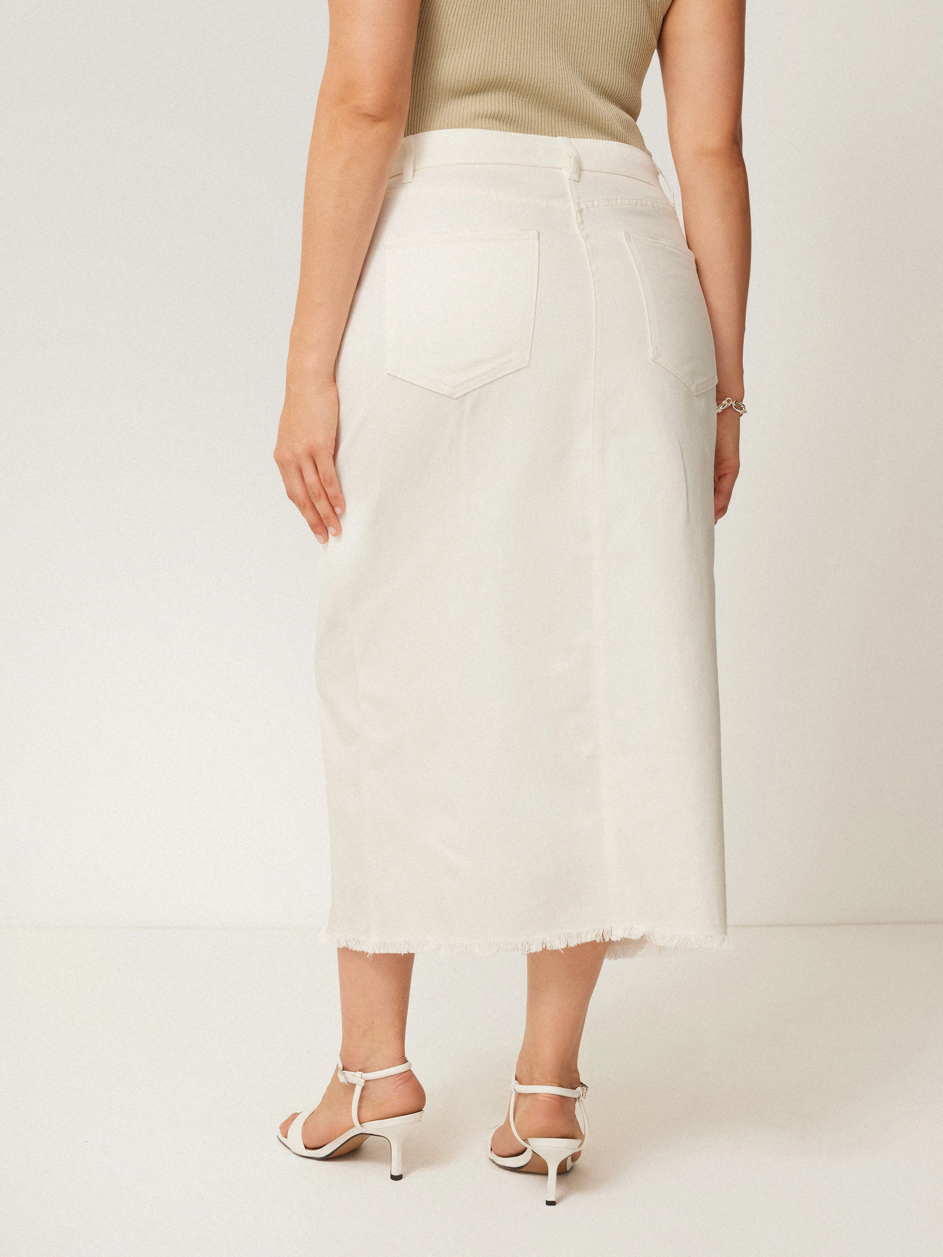 Denim Maxi Split Front Skirt | Ecru