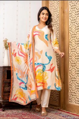 Elegant Floral Printed Kurta Set with Dupatta