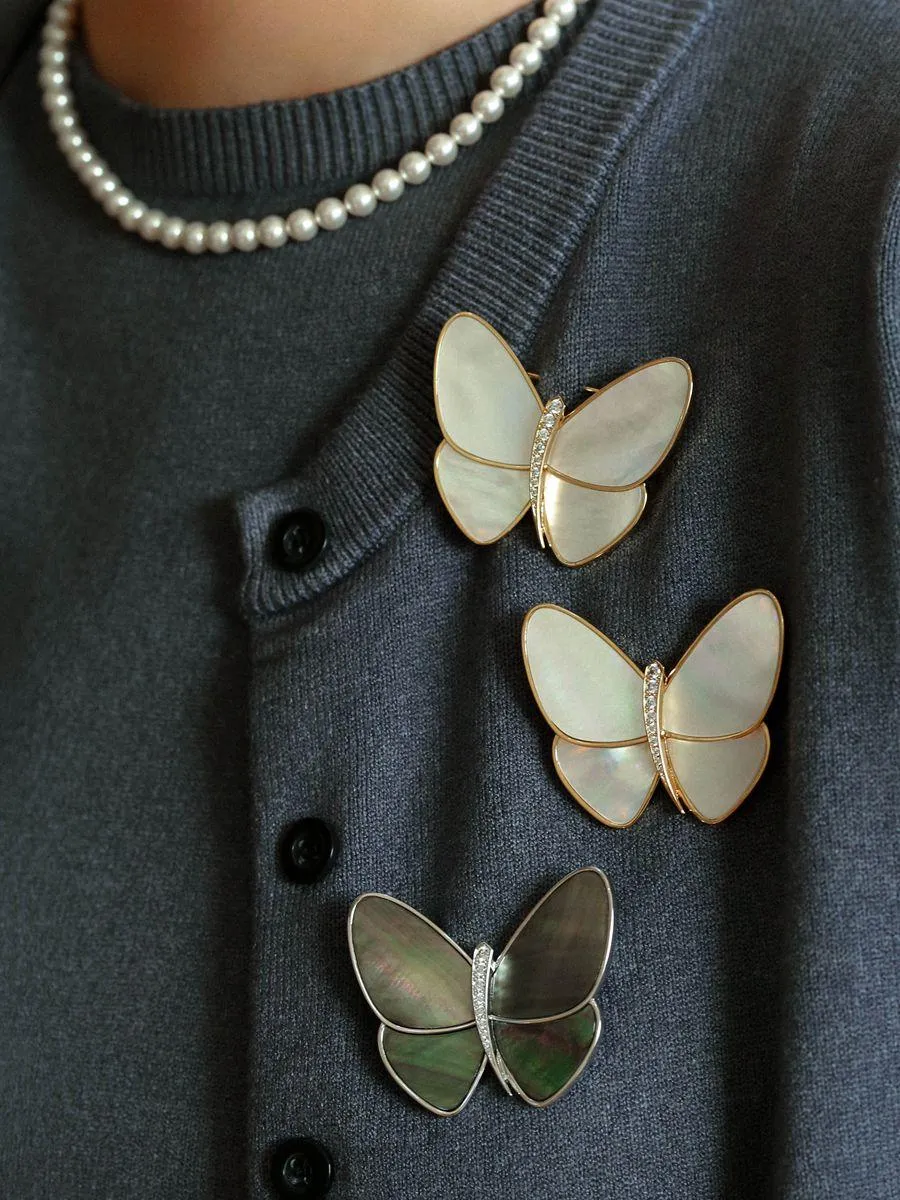 Elegant Gray Mother of Pearl Butterfly Brooch