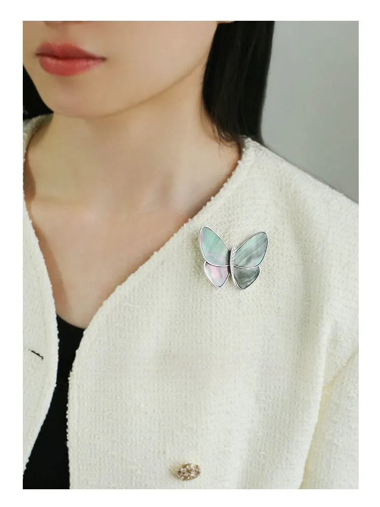 Elegant Gray Mother of Pearl Butterfly Brooch