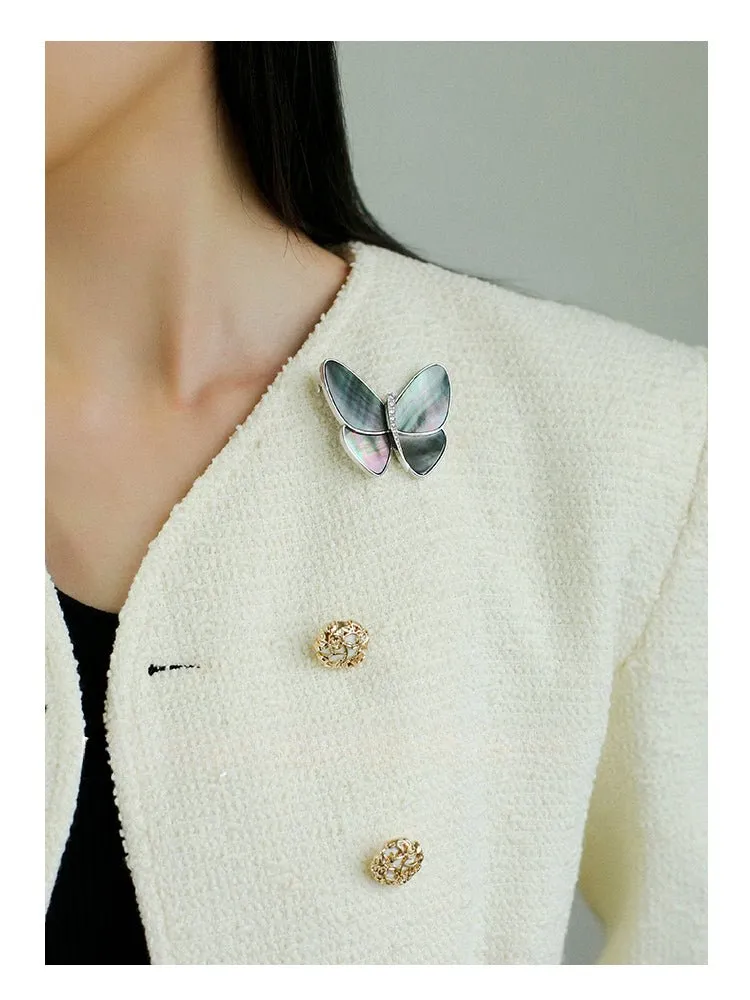 Elegant Gray Mother of Pearl Butterfly Brooch