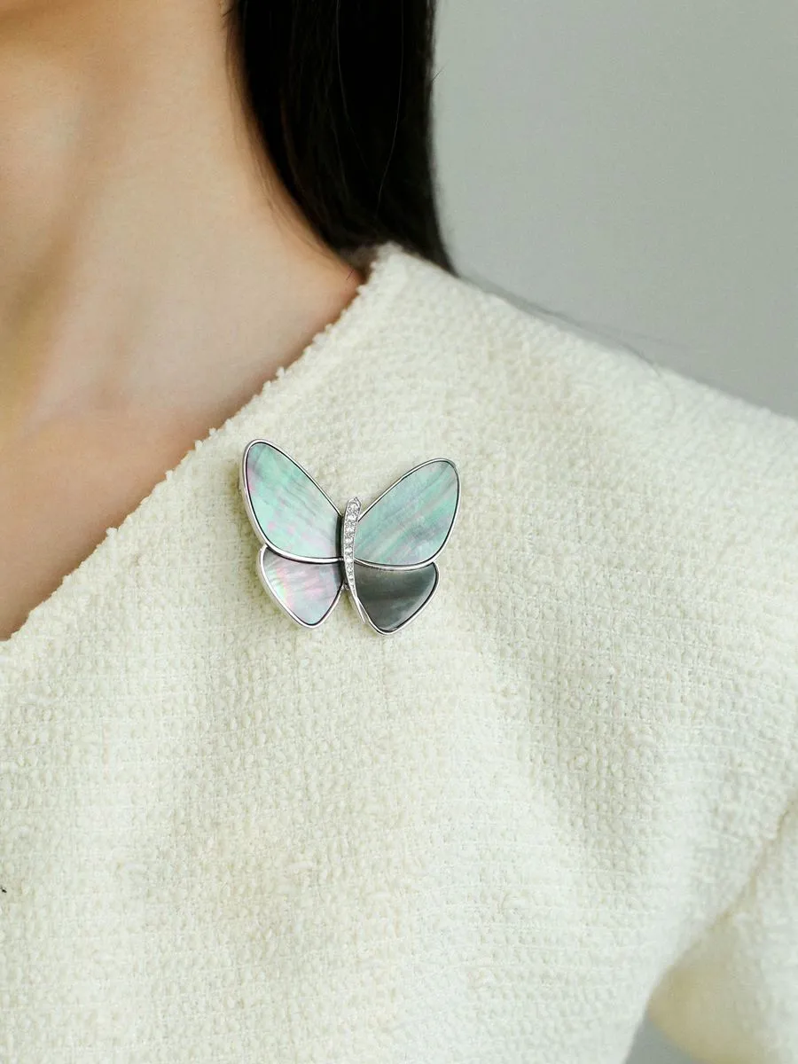 Elegant Gray Mother of Pearl Butterfly Brooch