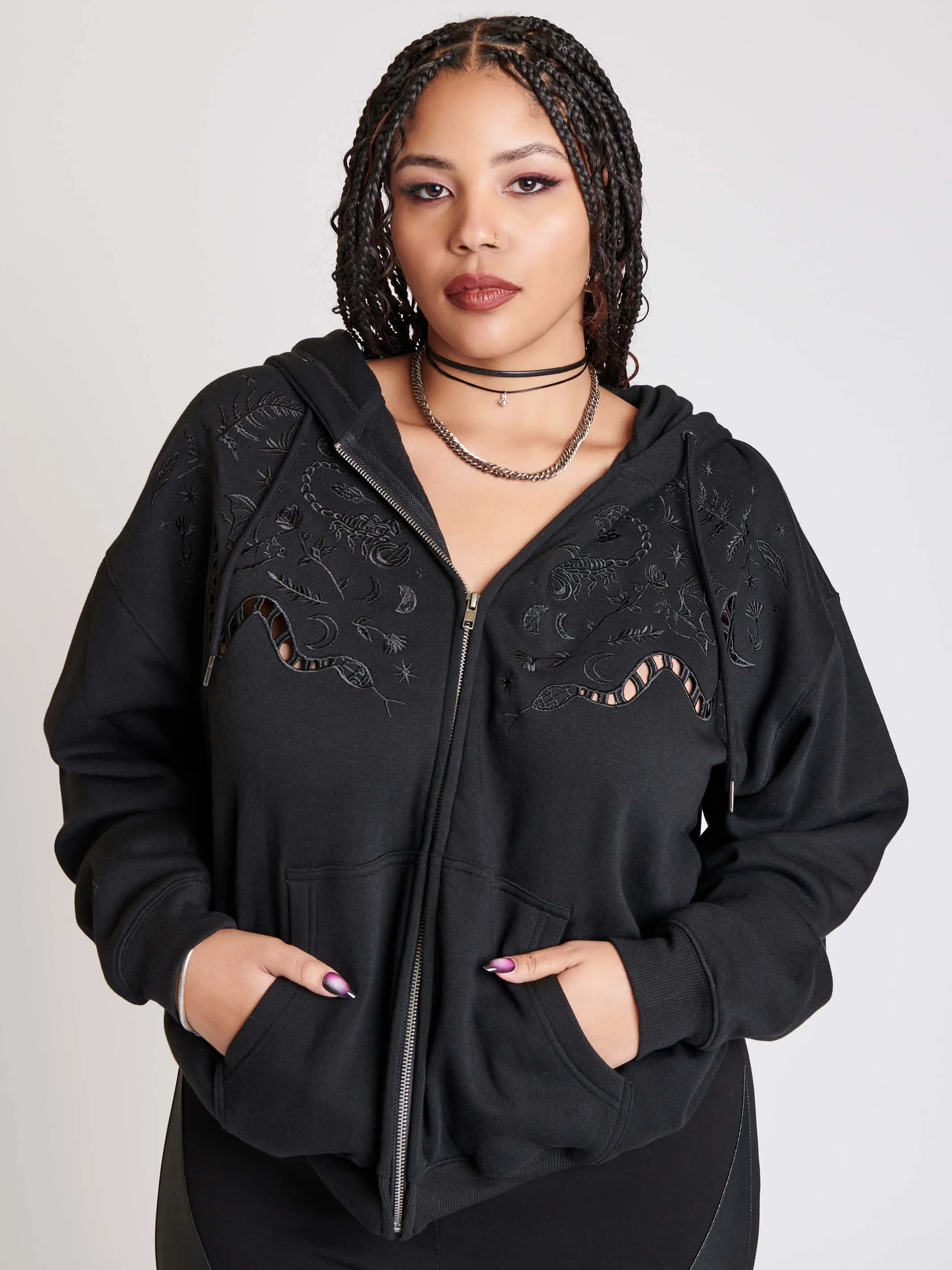 Embroidered Relics Zip Up Hoodie