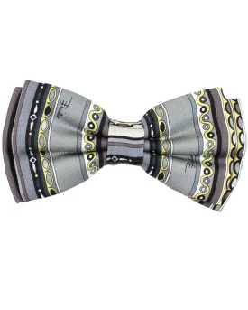 Emilio Pucci Silk Bow Tie Gray Geometric Design Pre-Tied