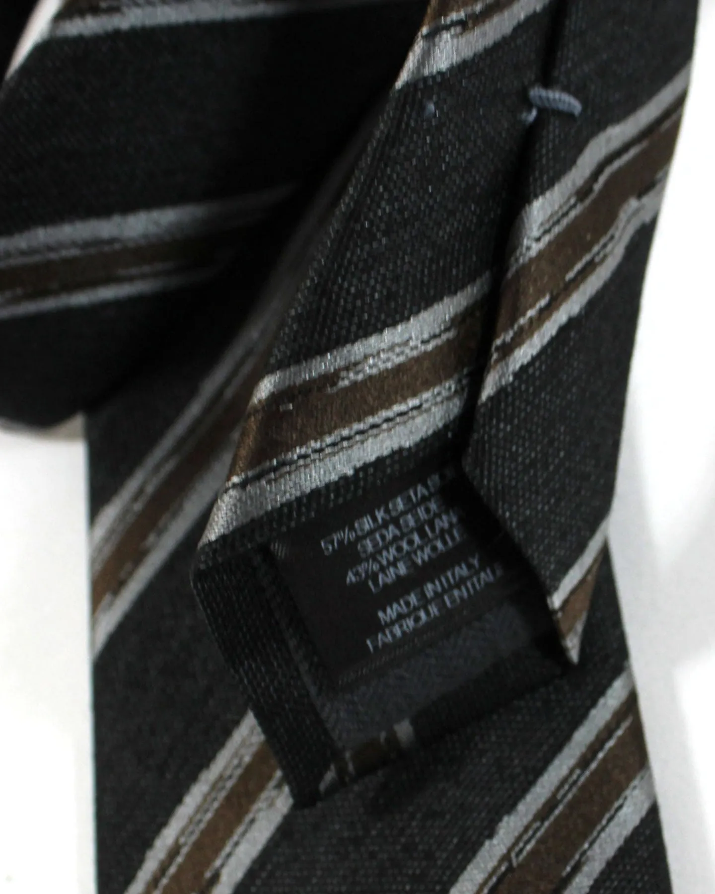 Ermenegildo Zegna Tie Charcoal Gray Brown Stripes - Wool Silk Narrow Cut FINAL SALE