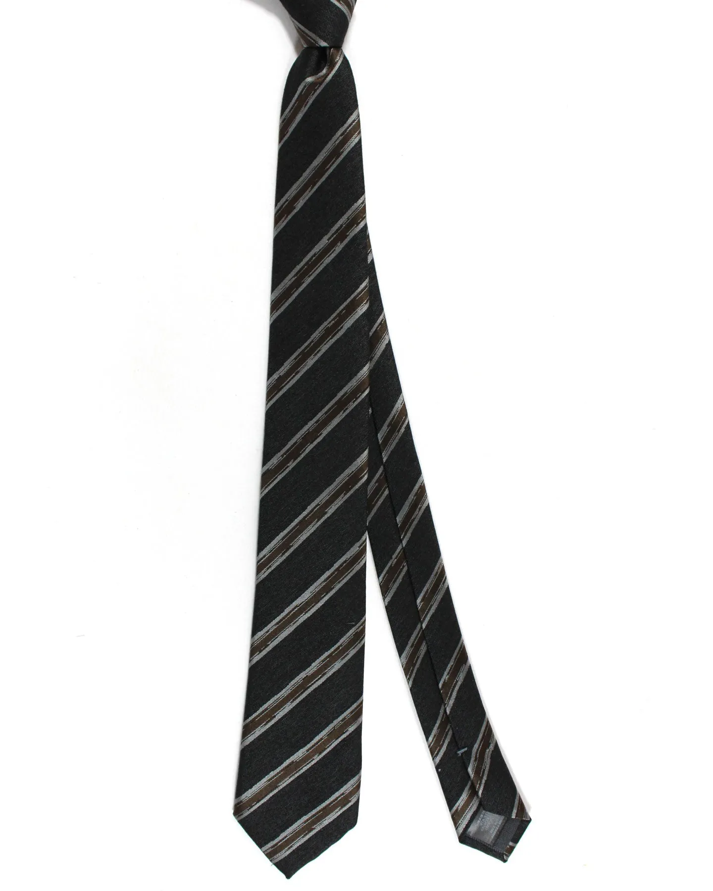 Ermenegildo Zegna Tie Charcoal Gray Brown Stripes - Wool Silk Narrow Cut FINAL SALE