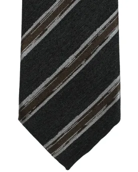 Ermenegildo Zegna Tie Charcoal Gray Brown Stripes - Wool Silk Narrow Cut FINAL SALE