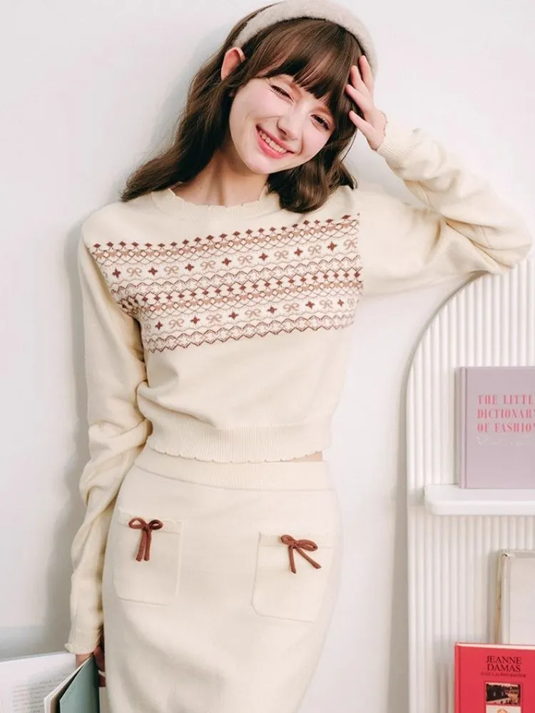 Fair Isle Sweater Halter Set Soft Knitwear【s0000004437】