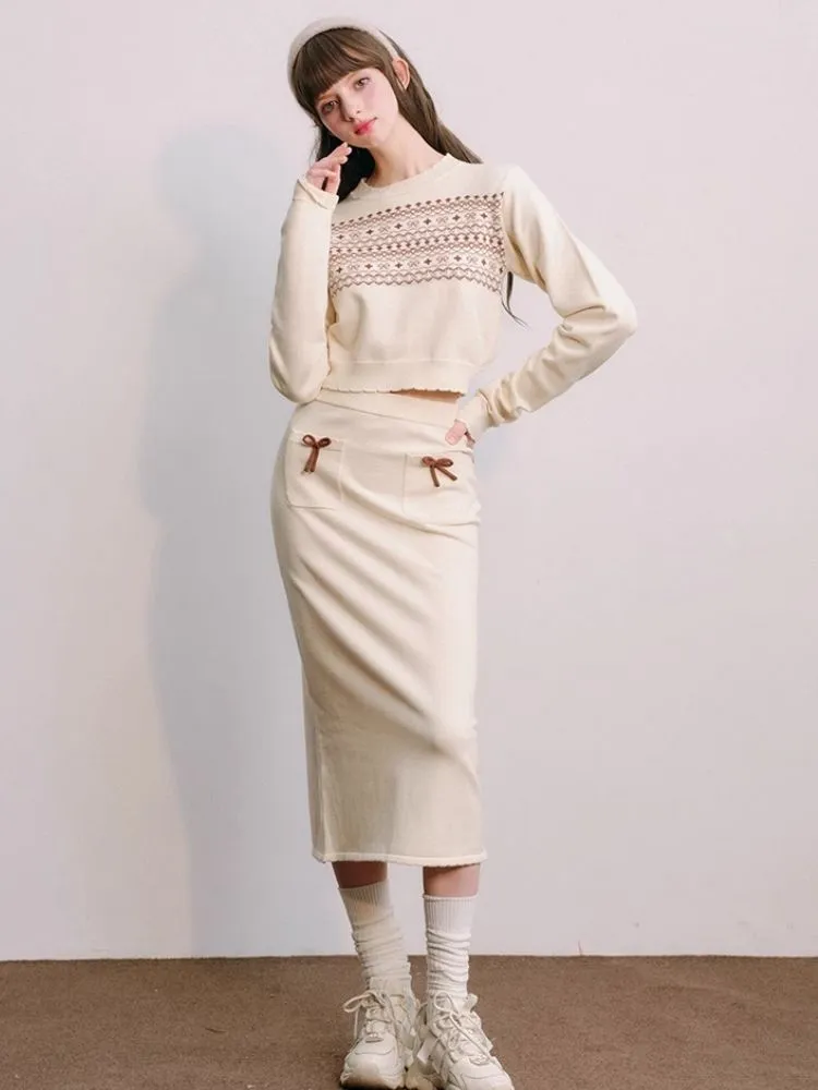 Fair Isle Sweater Halter Set Soft Knitwear【s0000004437】