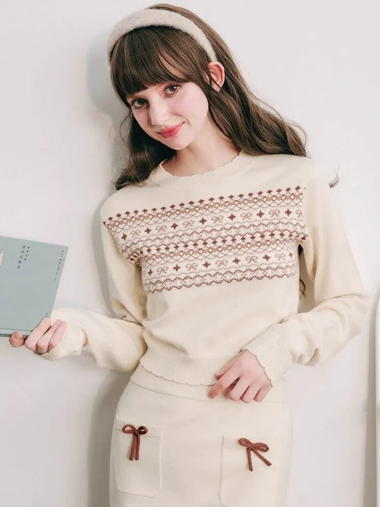 Fair Isle Sweater Halter Set Soft Knitwear【s0000004437】