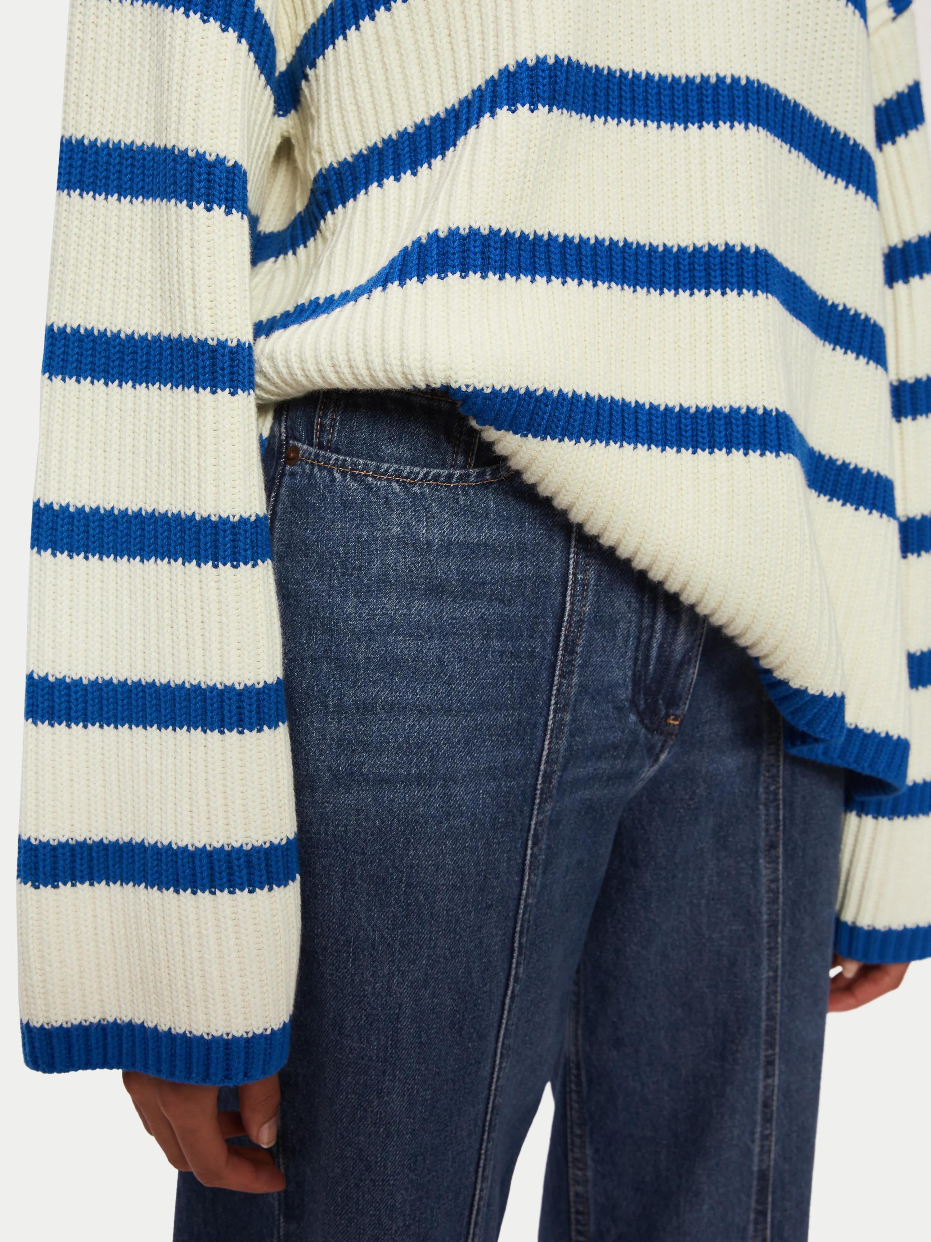 Fishermans Rib Stripe Jumper | Blue