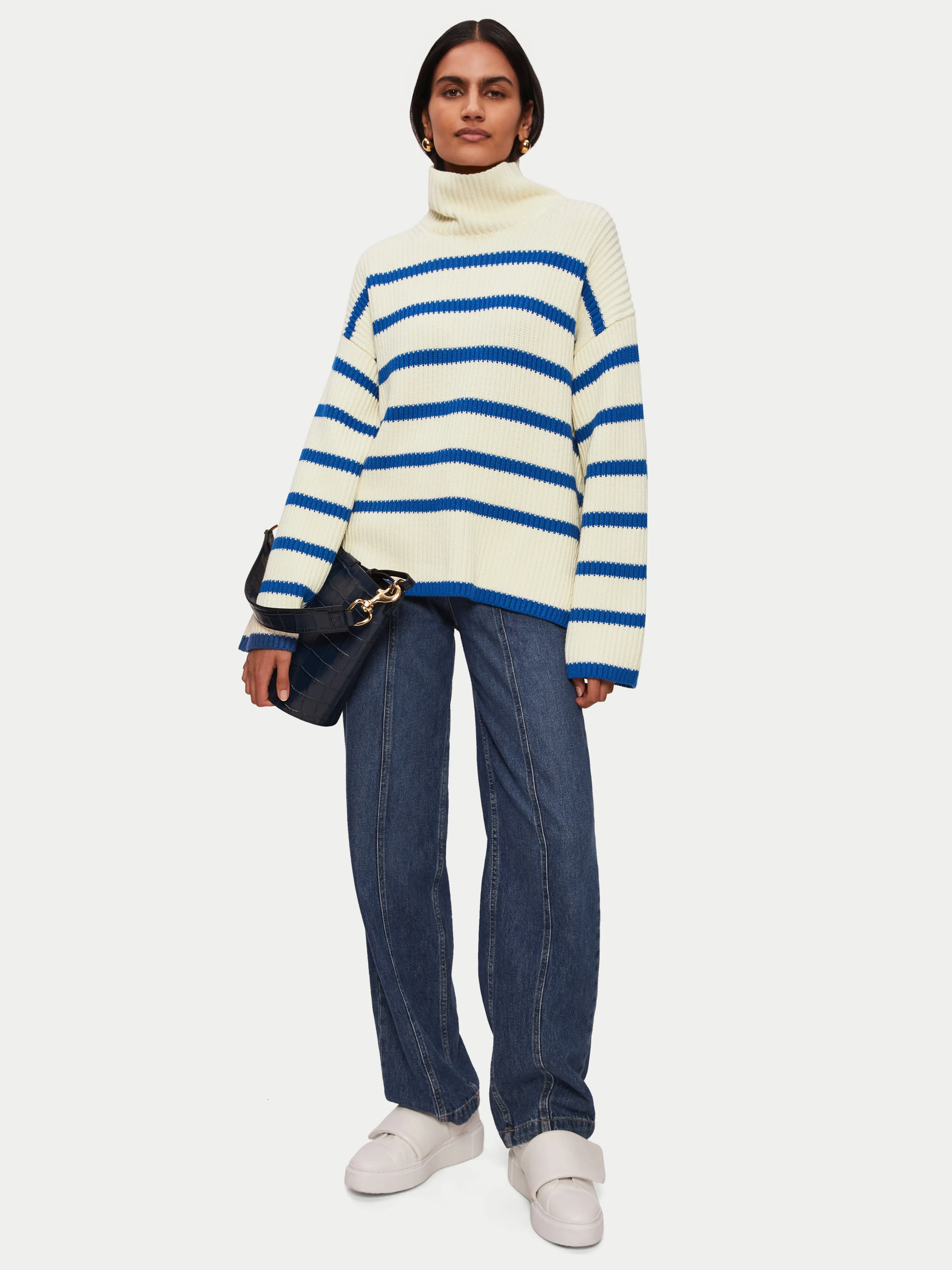 Fishermans Rib Stripe Jumper | Blue