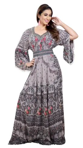 Floral Digital Printed Haute Coutre Kaftan Embroidery