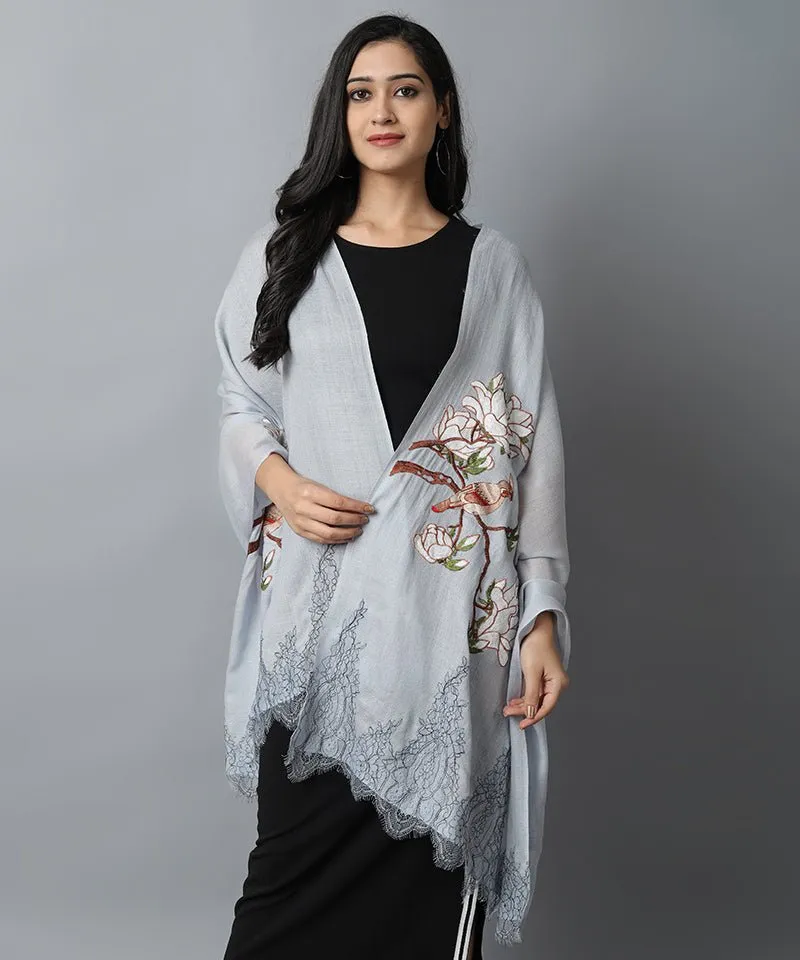 Gray Bird Pashmina- Cashmere Stole