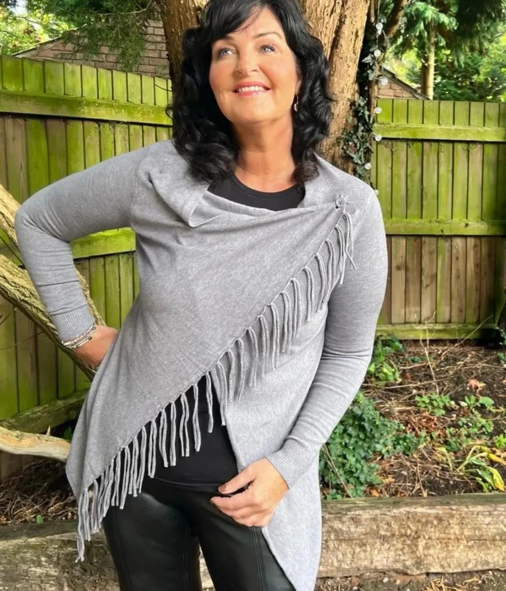 Grey Tassel Wrap Cardigan