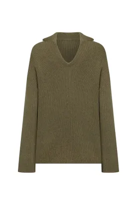 GROUNDED KNIT MERINO WOOL BLEND JUMPER - KHAKI