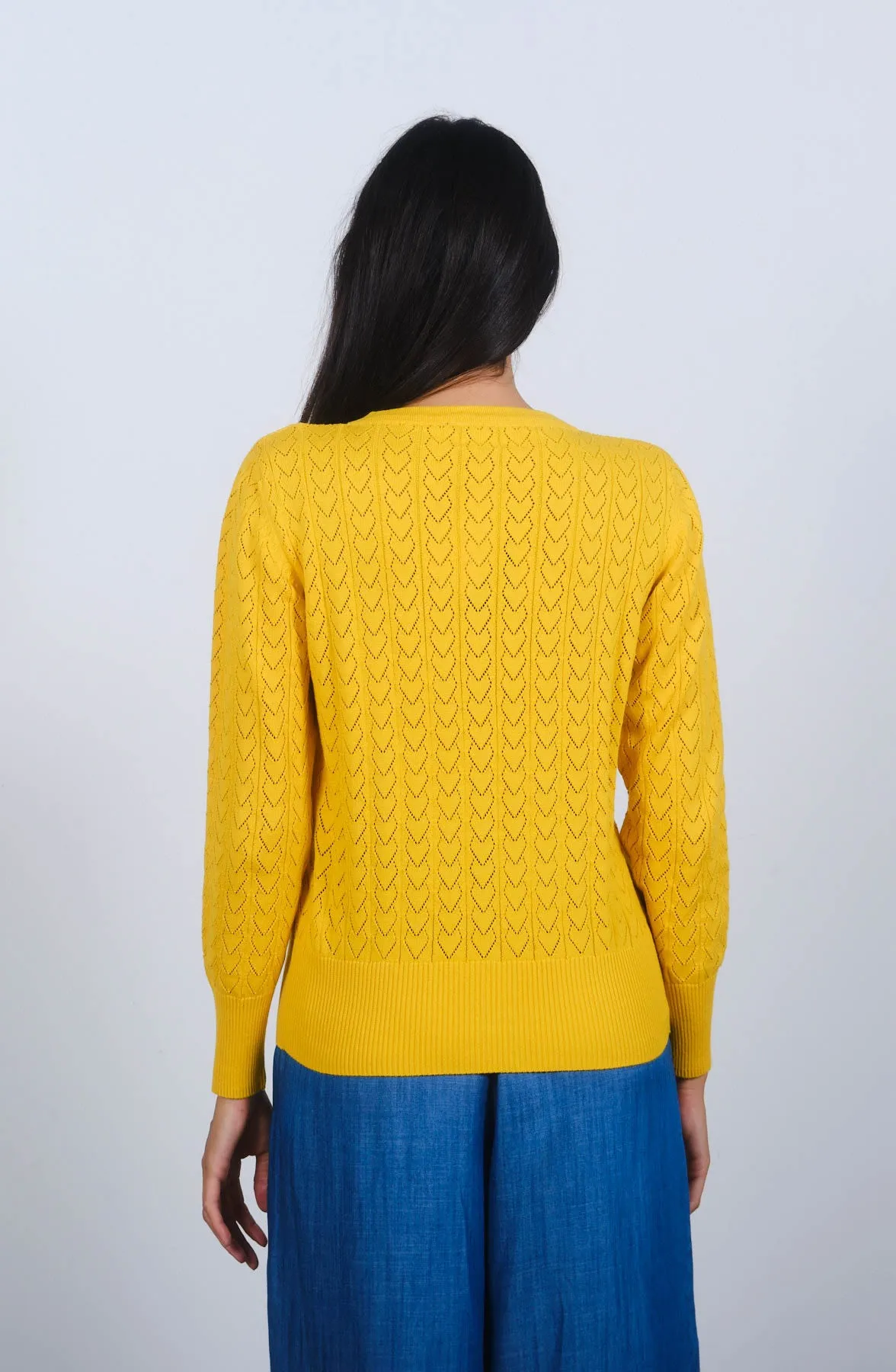 Heart Pointelle Cardigan in Freesia Yellow