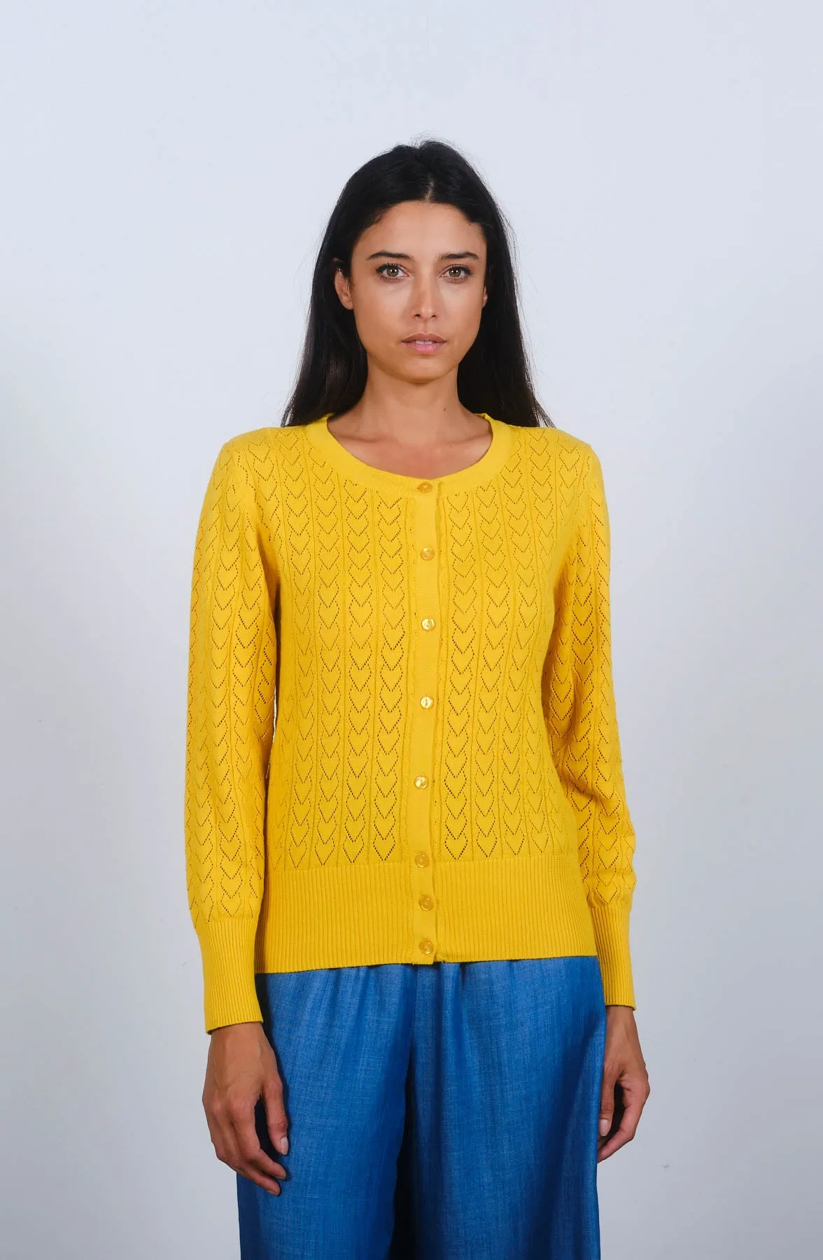 Heart Pointelle Cardigan in Freesia Yellow