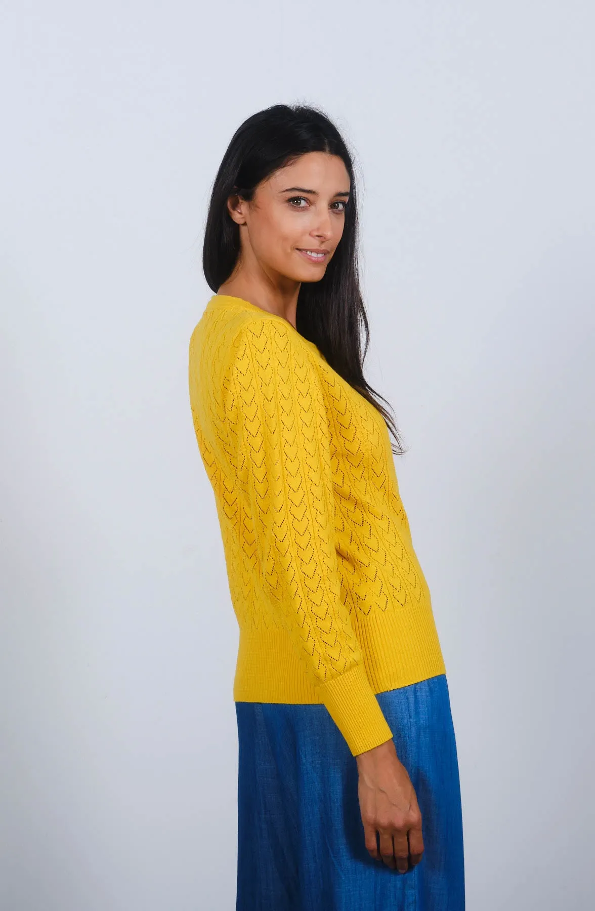 Heart Pointelle Cardigan in Freesia Yellow