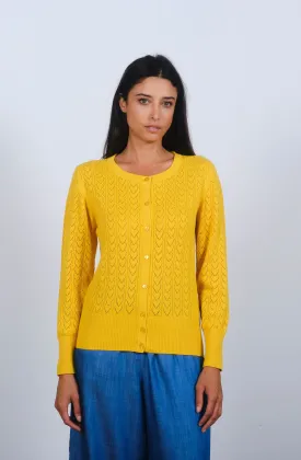 Heart Pointelle Cardigan in Freesia Yellow