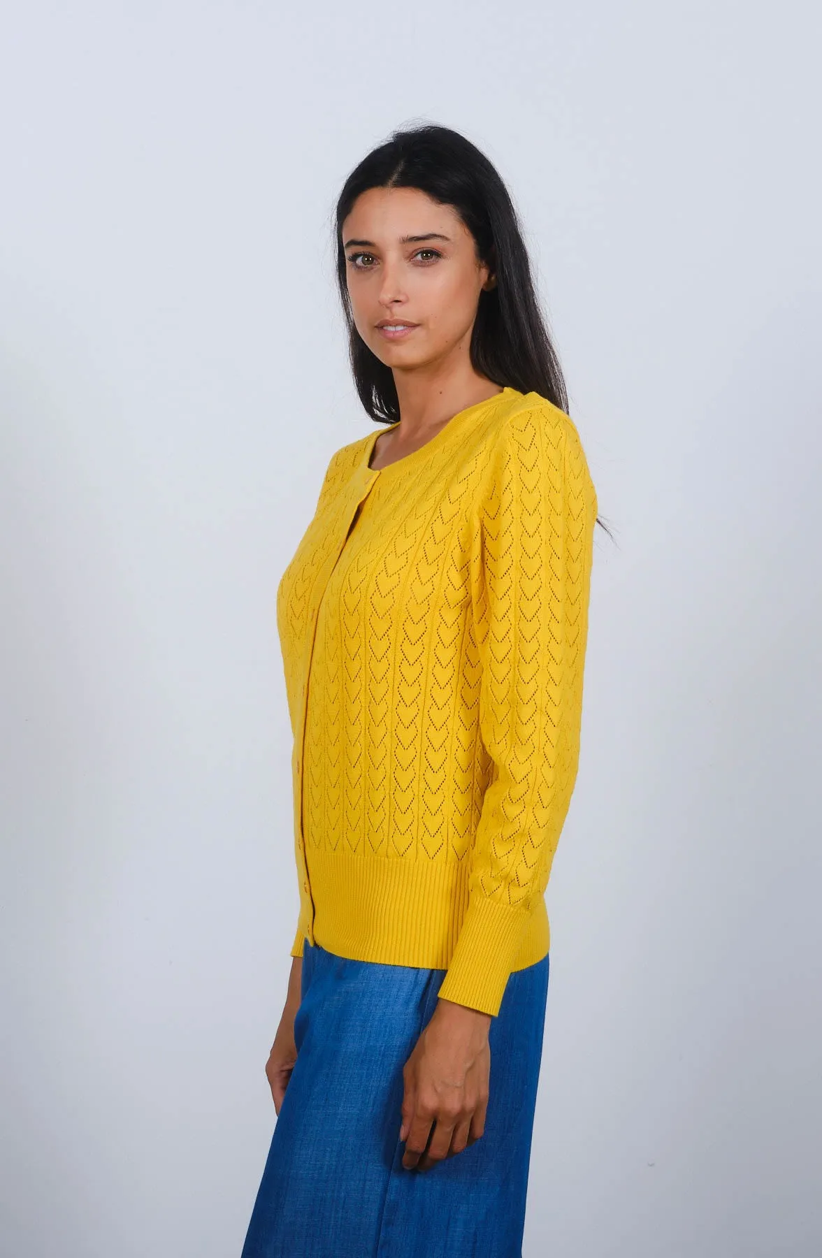 Heart Pointelle Cardigan in Freesia Yellow