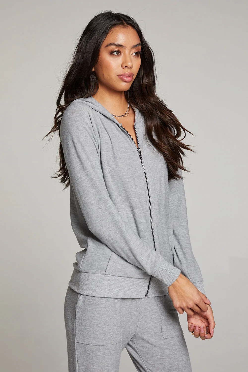 Heather Grey Long Sleeve Raglan Zip Up Hoodie