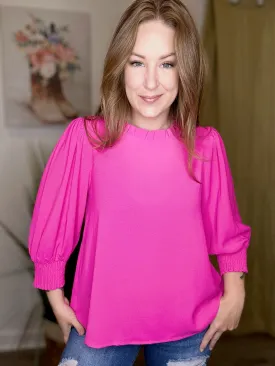 Hot Pink Bubble Sleeve Blouse