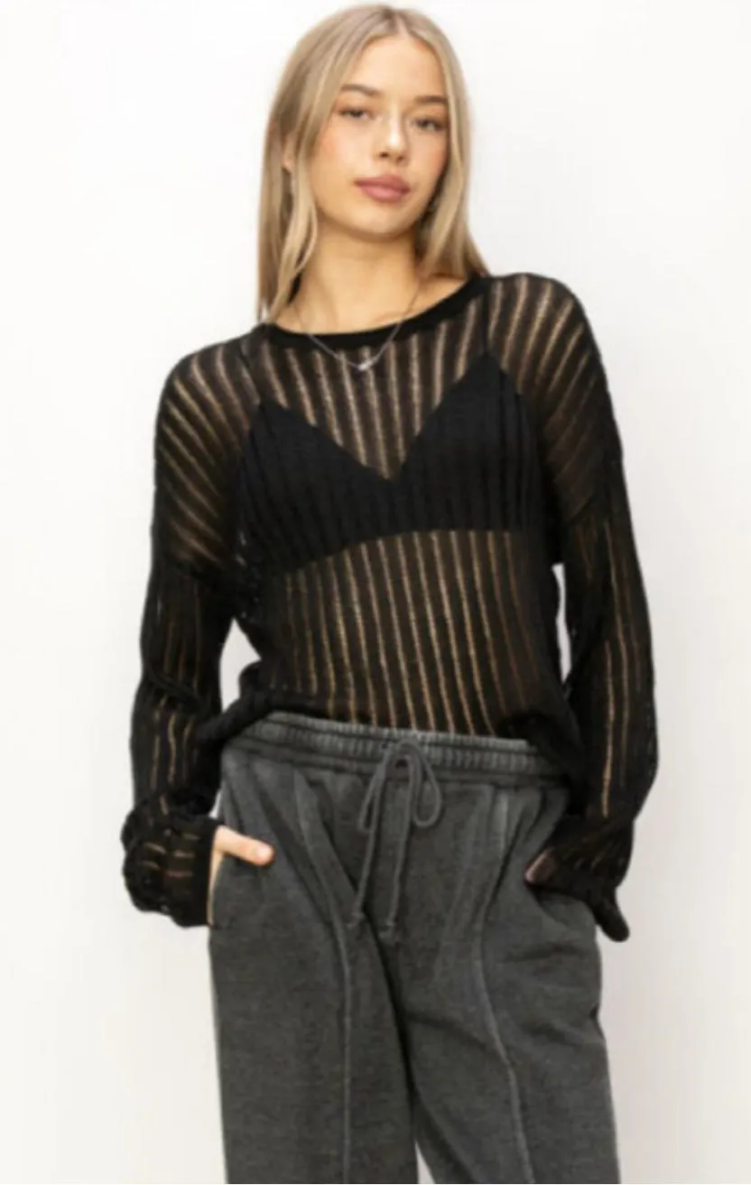 HYFVE, Openwork Ribbed Long Sleeve Knit Top