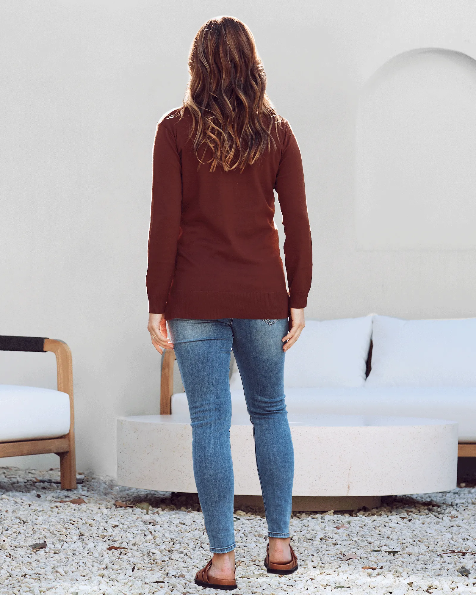 Luxurious Jolie Maternity Polo Knit Sweater in Rich Brown