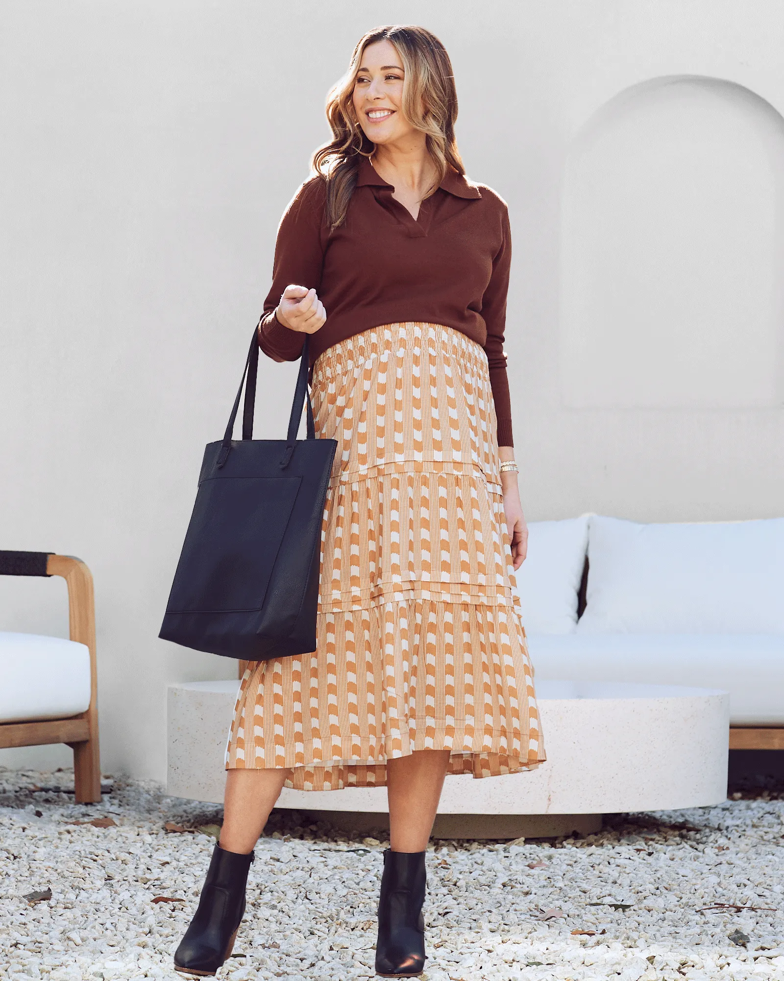 Luxurious Jolie Maternity Polo Knit Sweater in Rich Brown