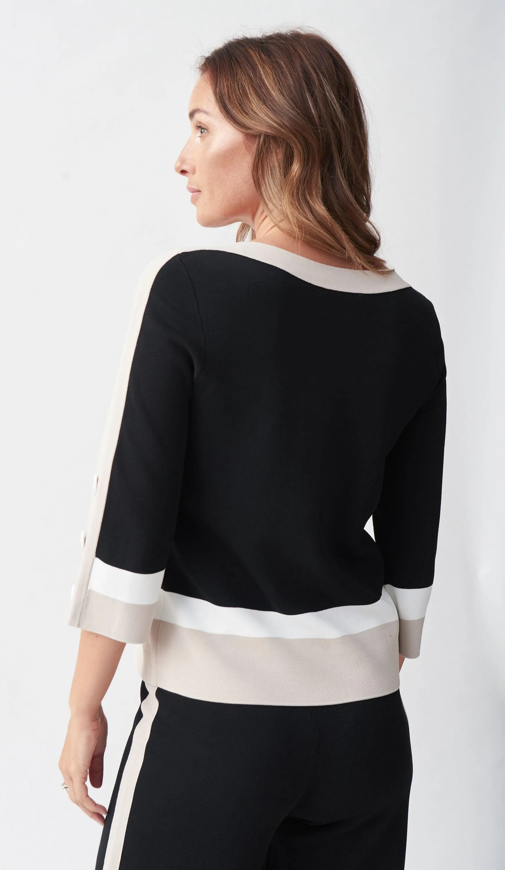 Joseph Ribkoff Black/Vanilla Top Color-Blocked Knitwear Style 221916*