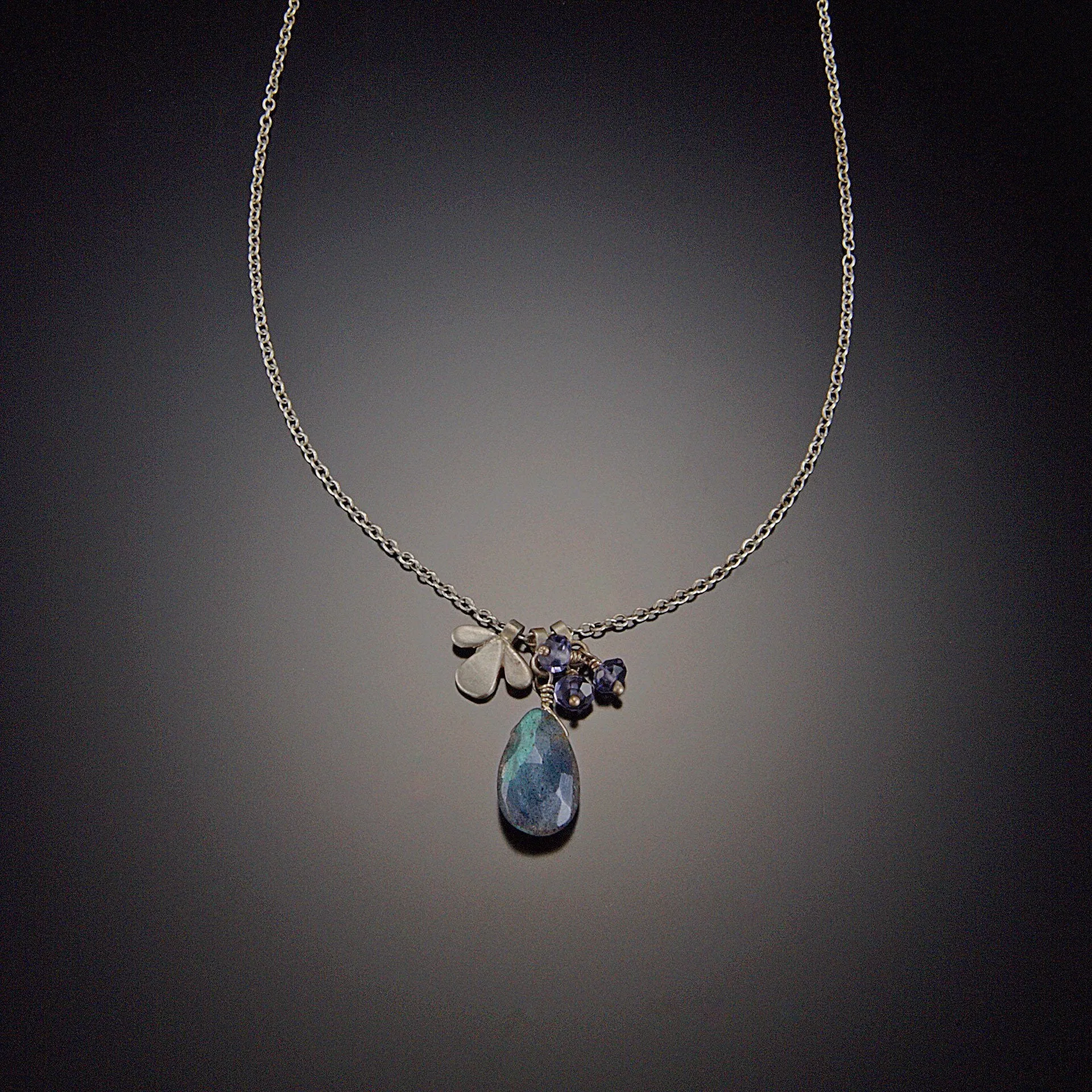 Labradorite Necklace with Leaf Trio and Iolite Cluster