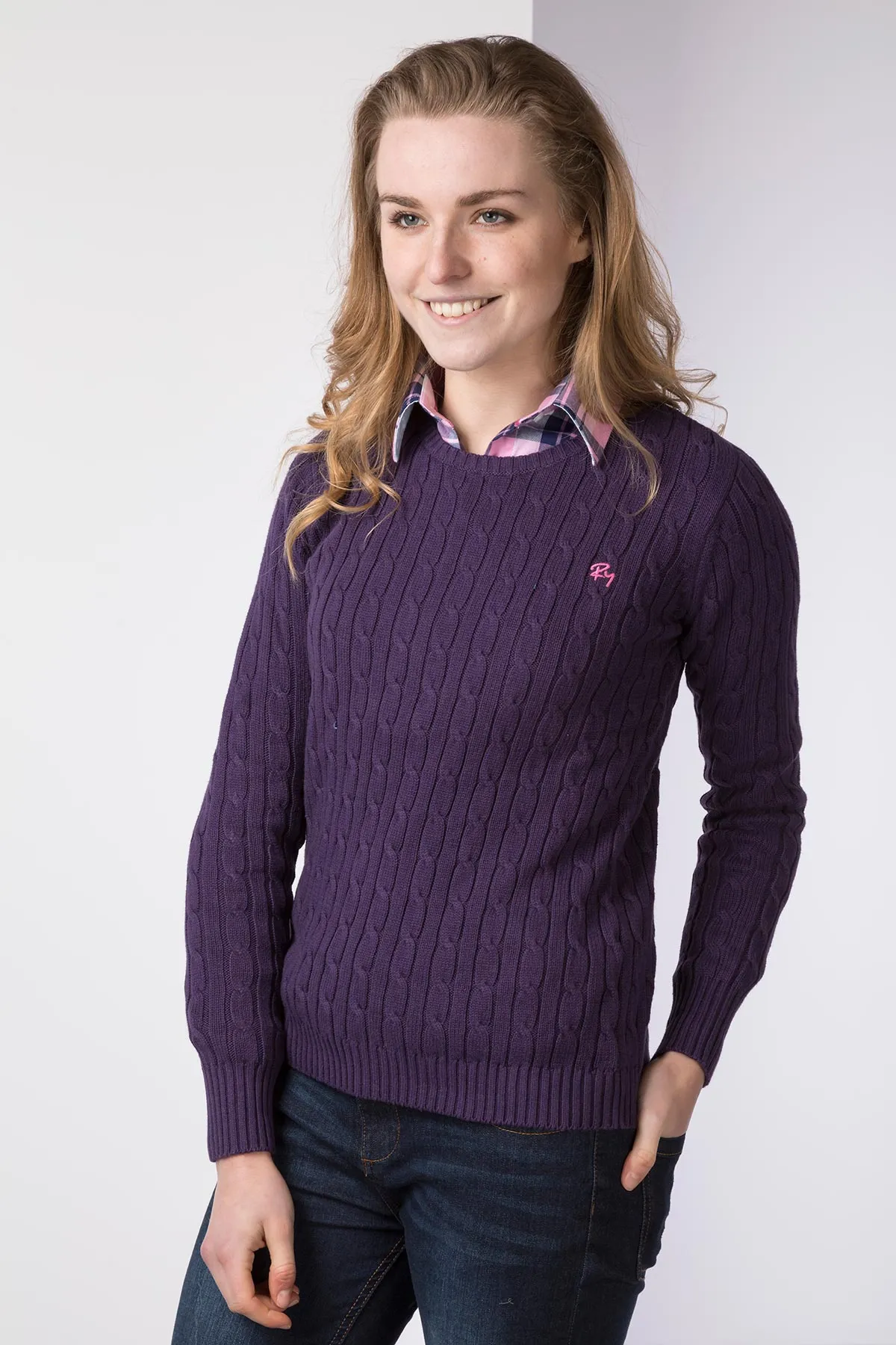 Ladies Crew Neck Cable Knit Jumper