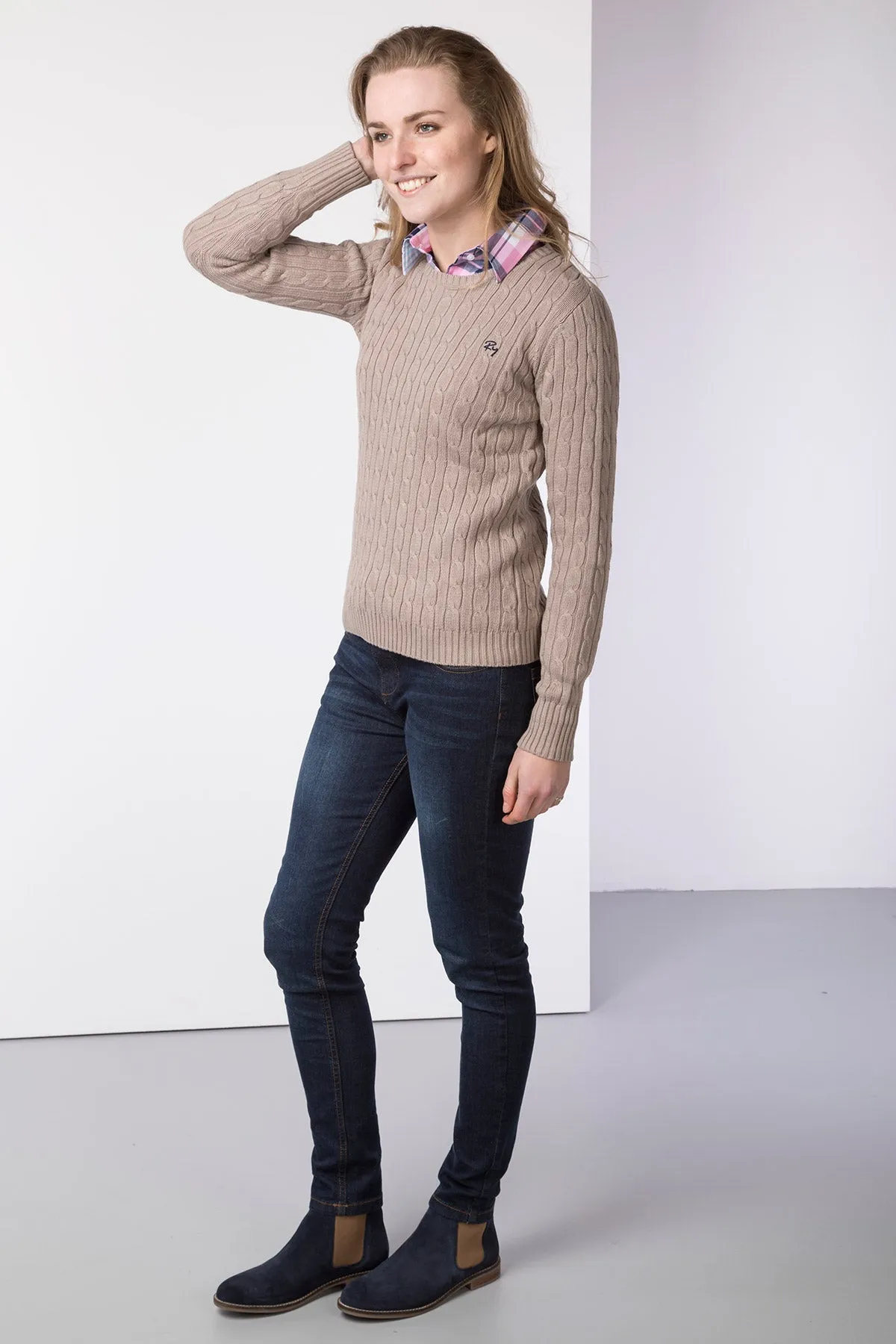 Ladies Crew Neck Cable Knit Jumper