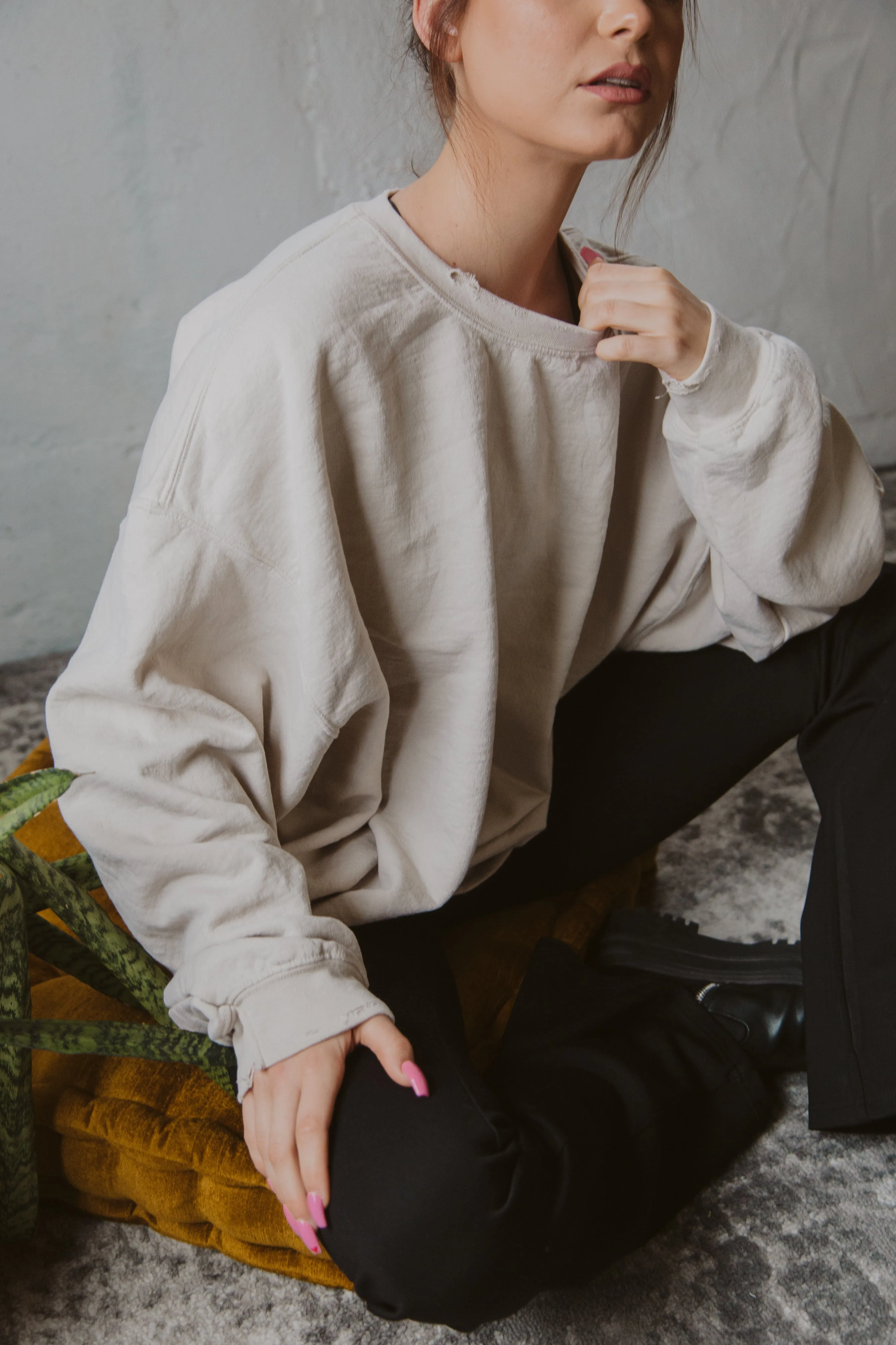 LivyLu Blank Thrifted Sand Sweatshirt