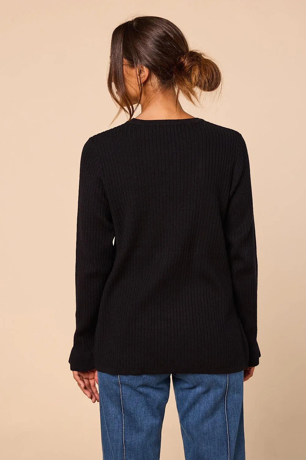 Long Sleeve Knitted Top in Black