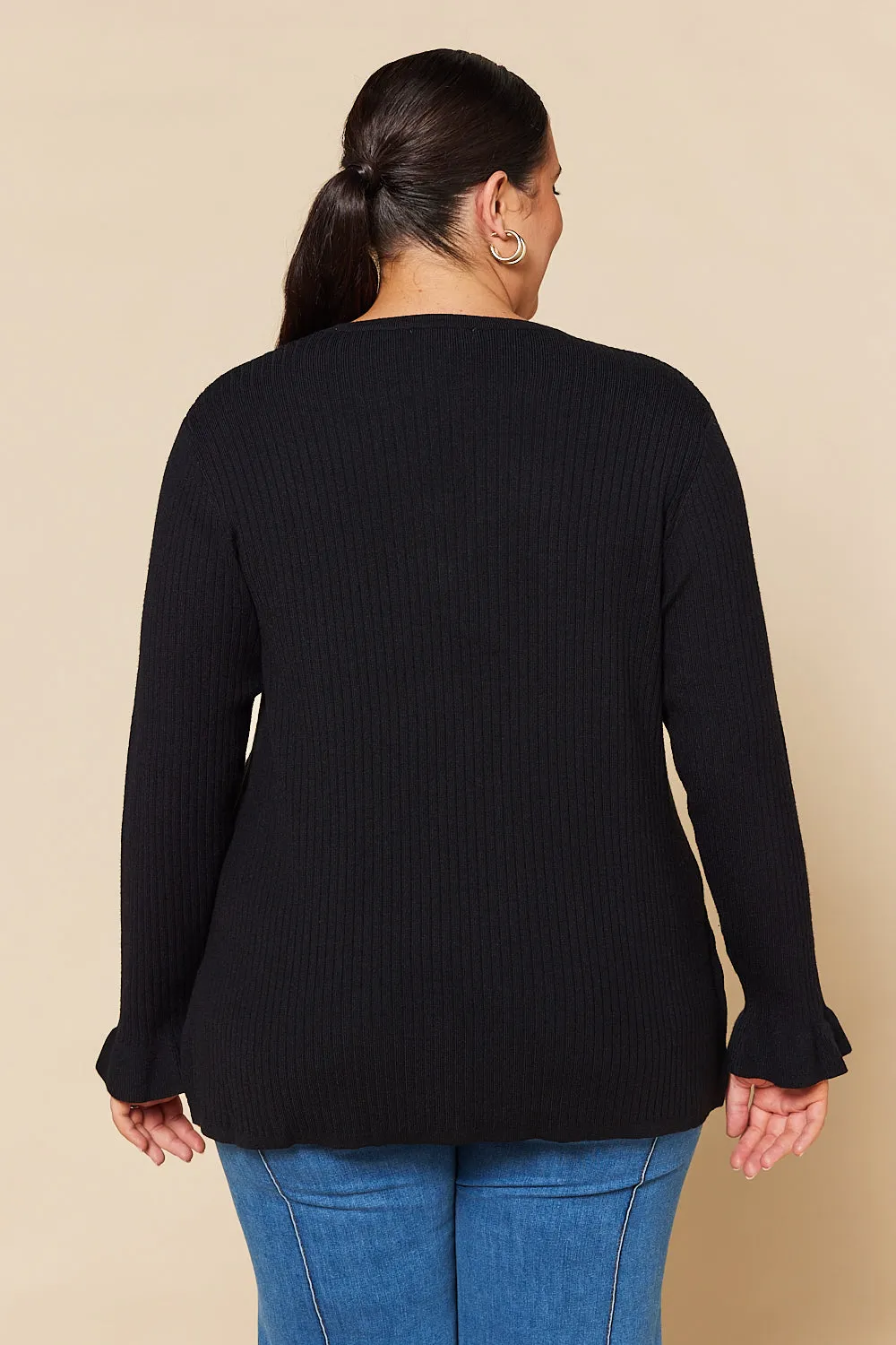 Long Sleeve Knitted Top in Black