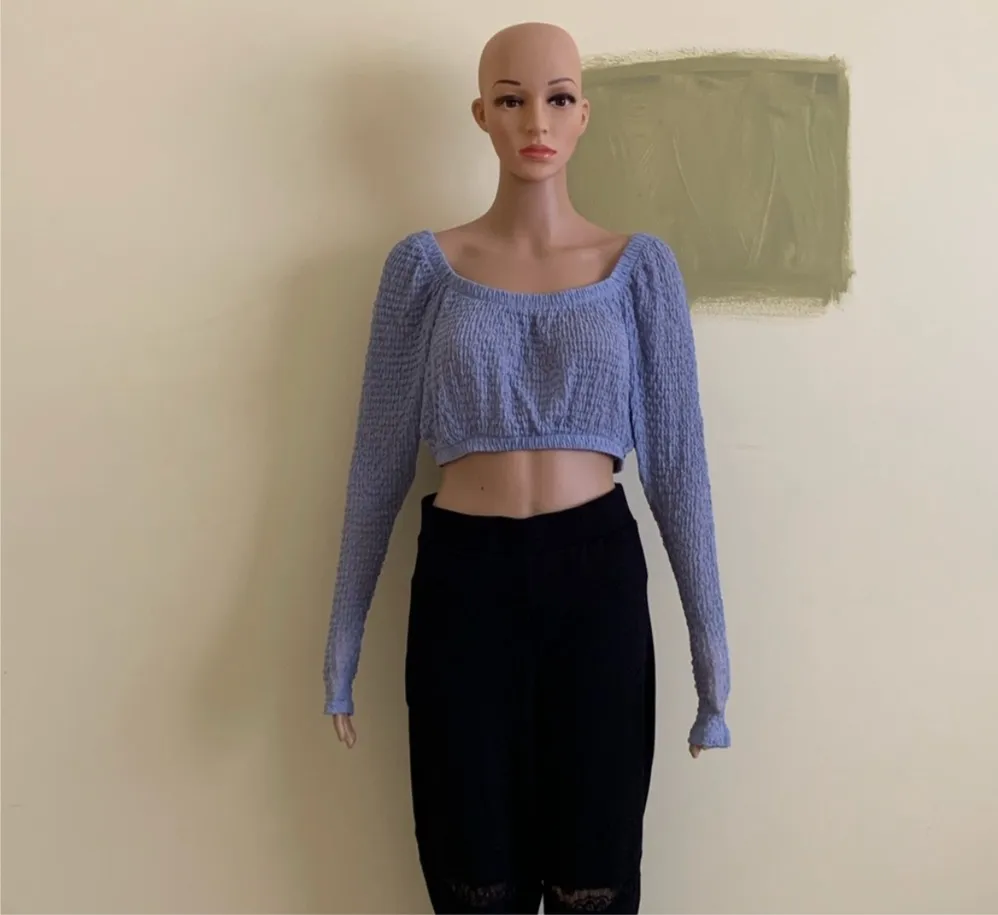 Long Sleeve Textured Crop Top