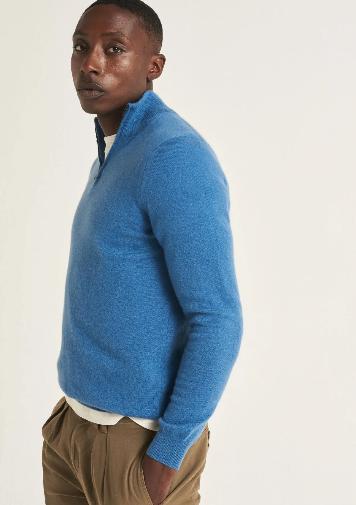 Mens Cashmere Half Zip Sweater in Marina Blue