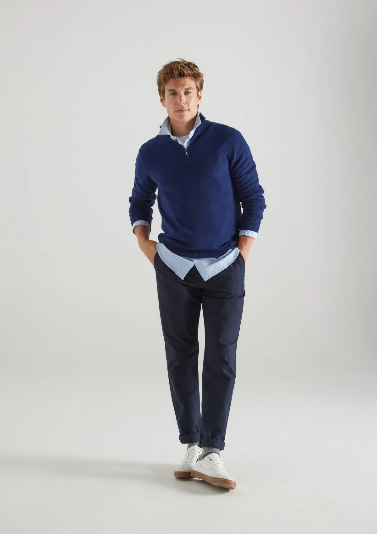 Mens Cashmere Half Zip Sweater in Midnight Blue