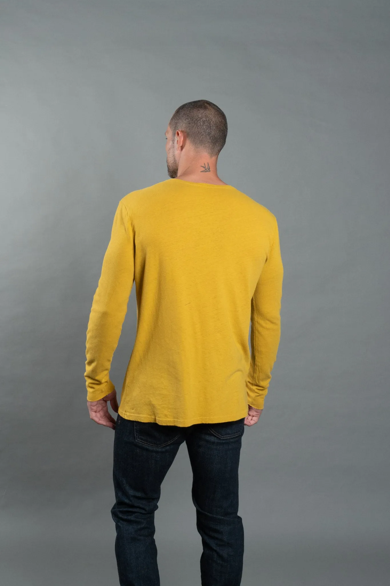 Men's Linen Blend Crew Neck Long Sleeve