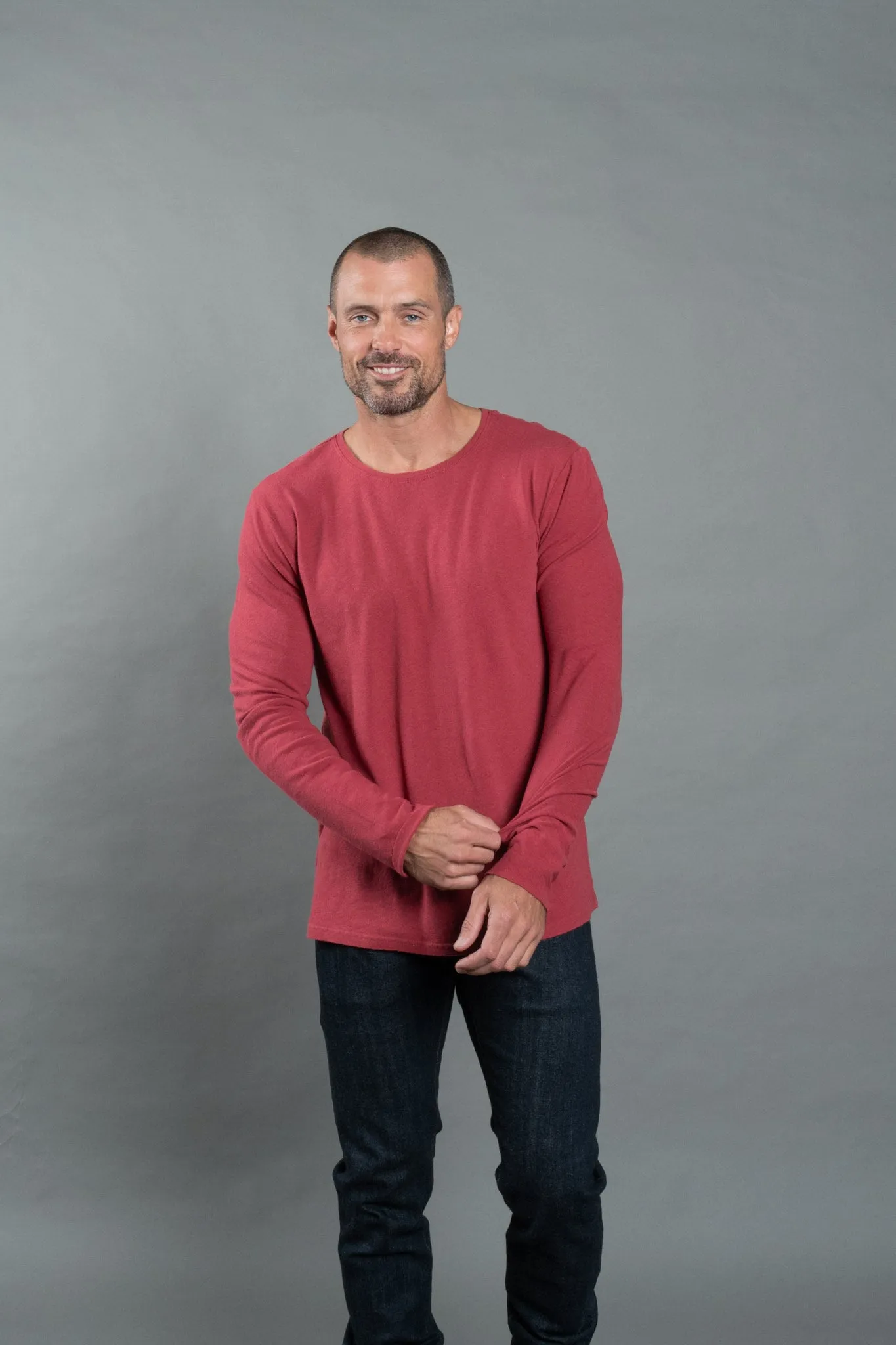 Men's Linen Blend Crew Neck Long Sleeve