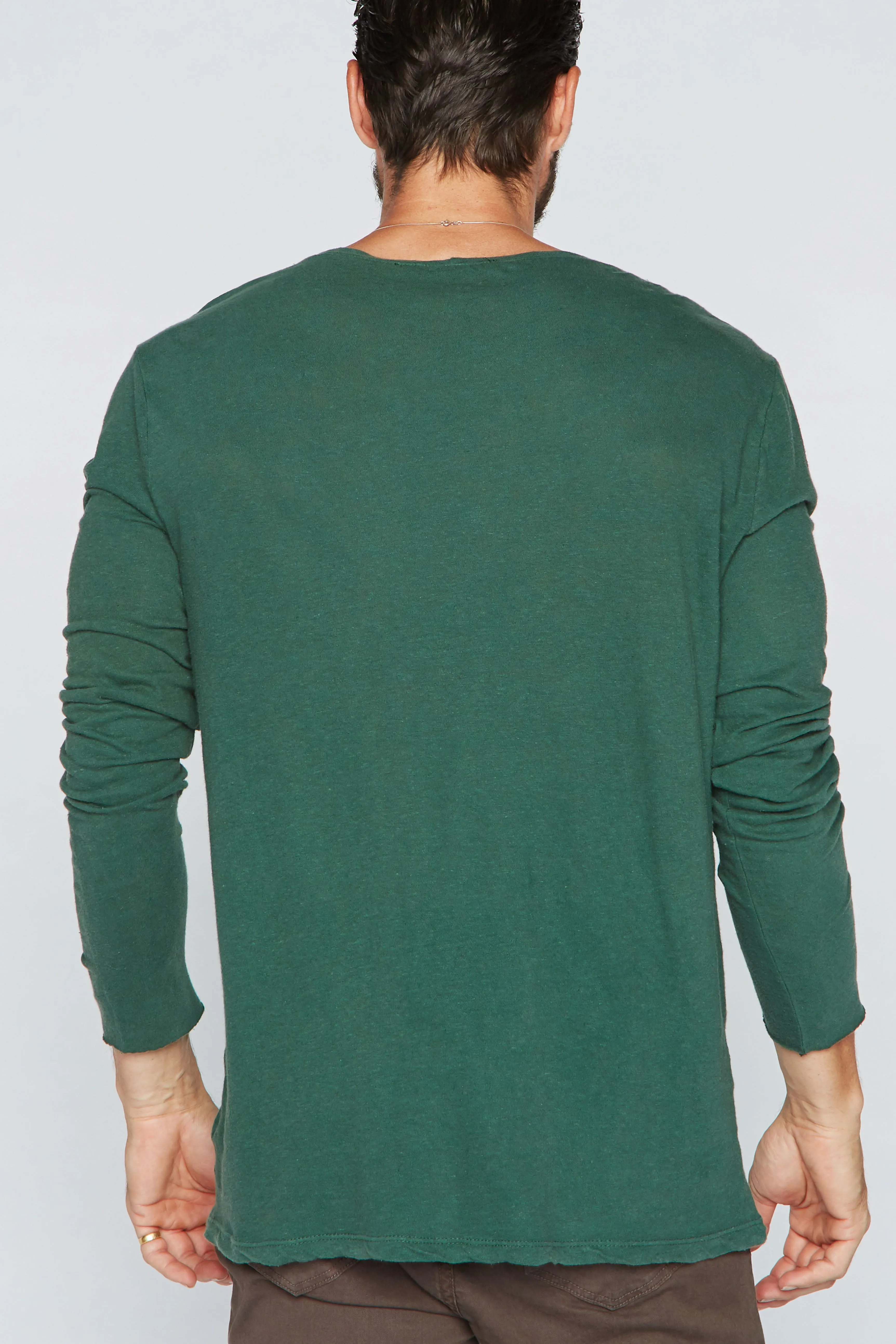 Men's Linen Blend Crew Neck Long Sleeve