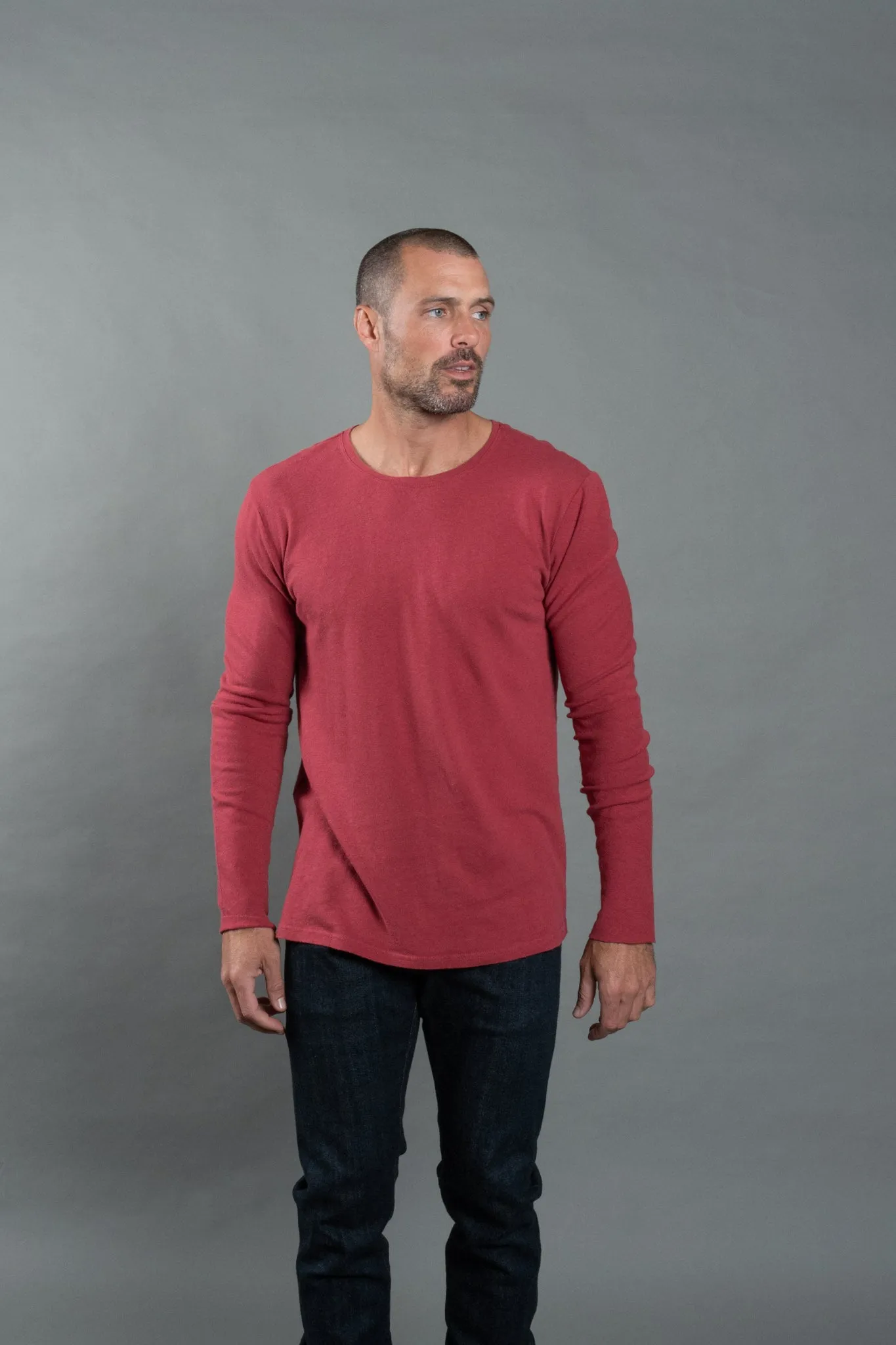 Men's Linen Blend Crew Neck Long Sleeve