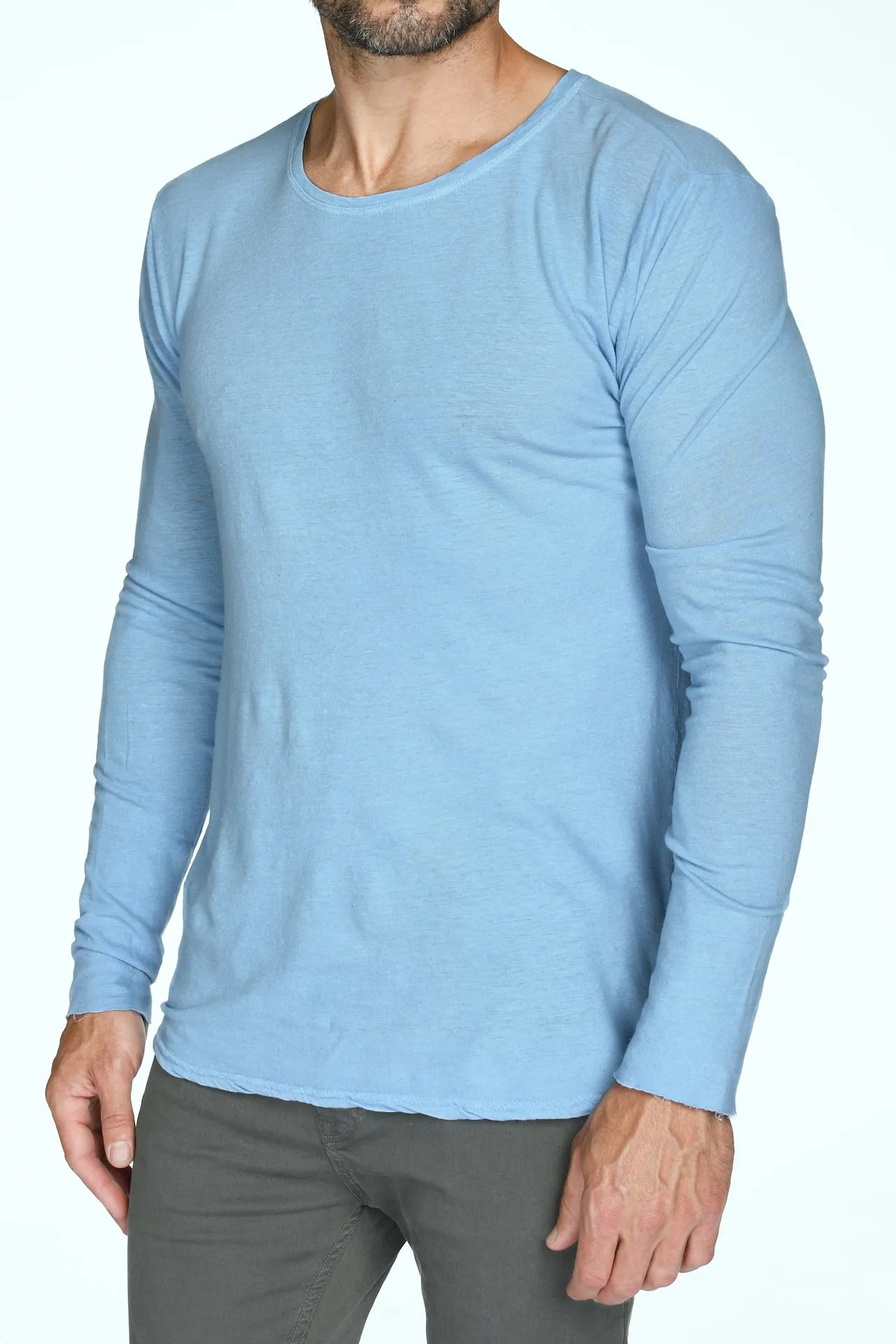 Men's Linen Blend Crew Neck Long Sleeve