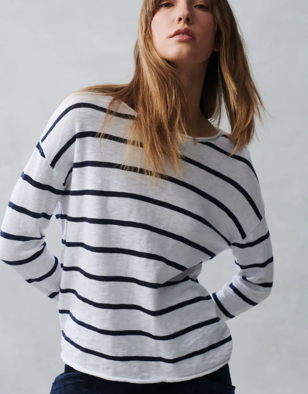 Minnie Top - White/Navy Stripe