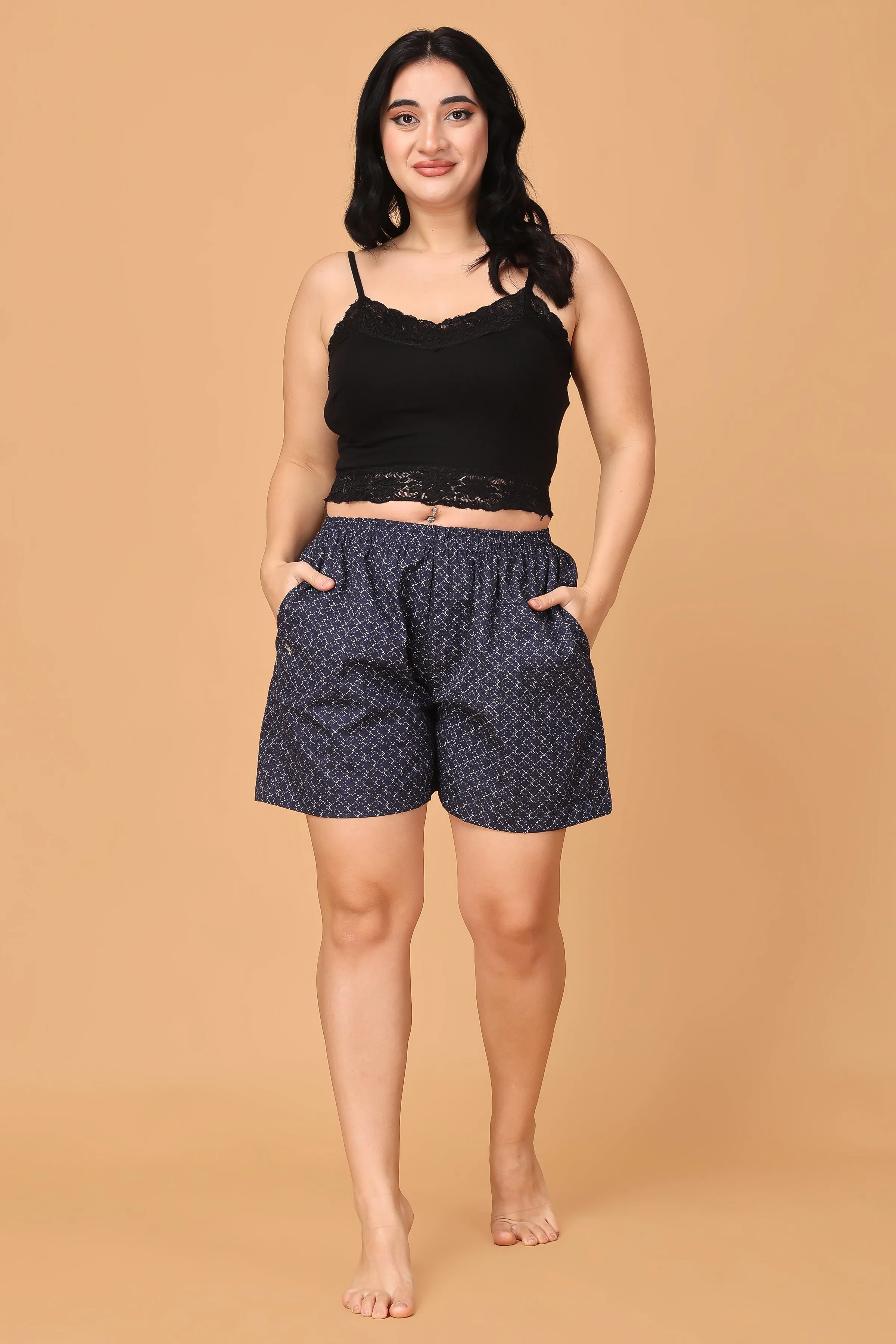 Navy Printed Poplin Shorts