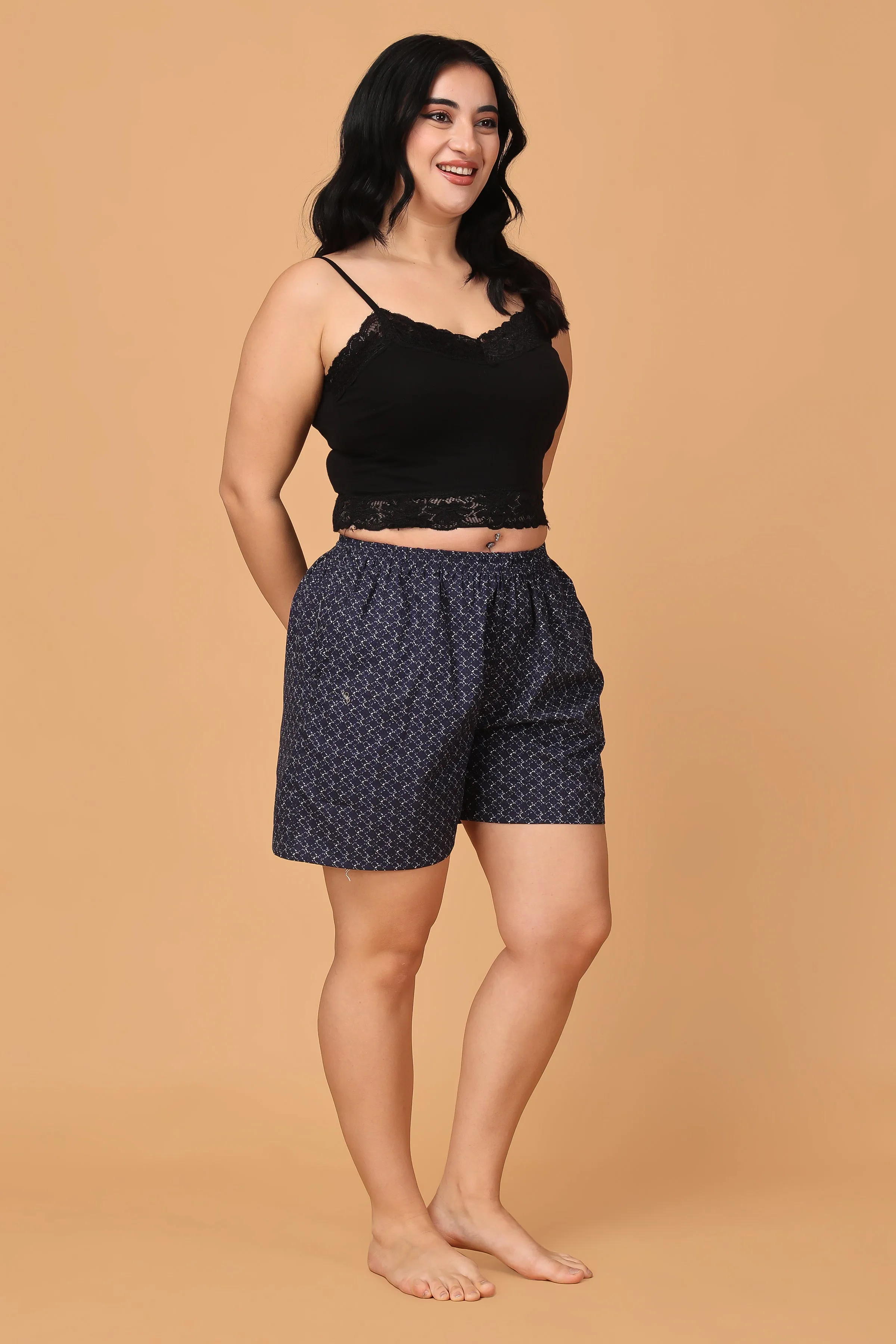 Navy Printed Poplin Shorts