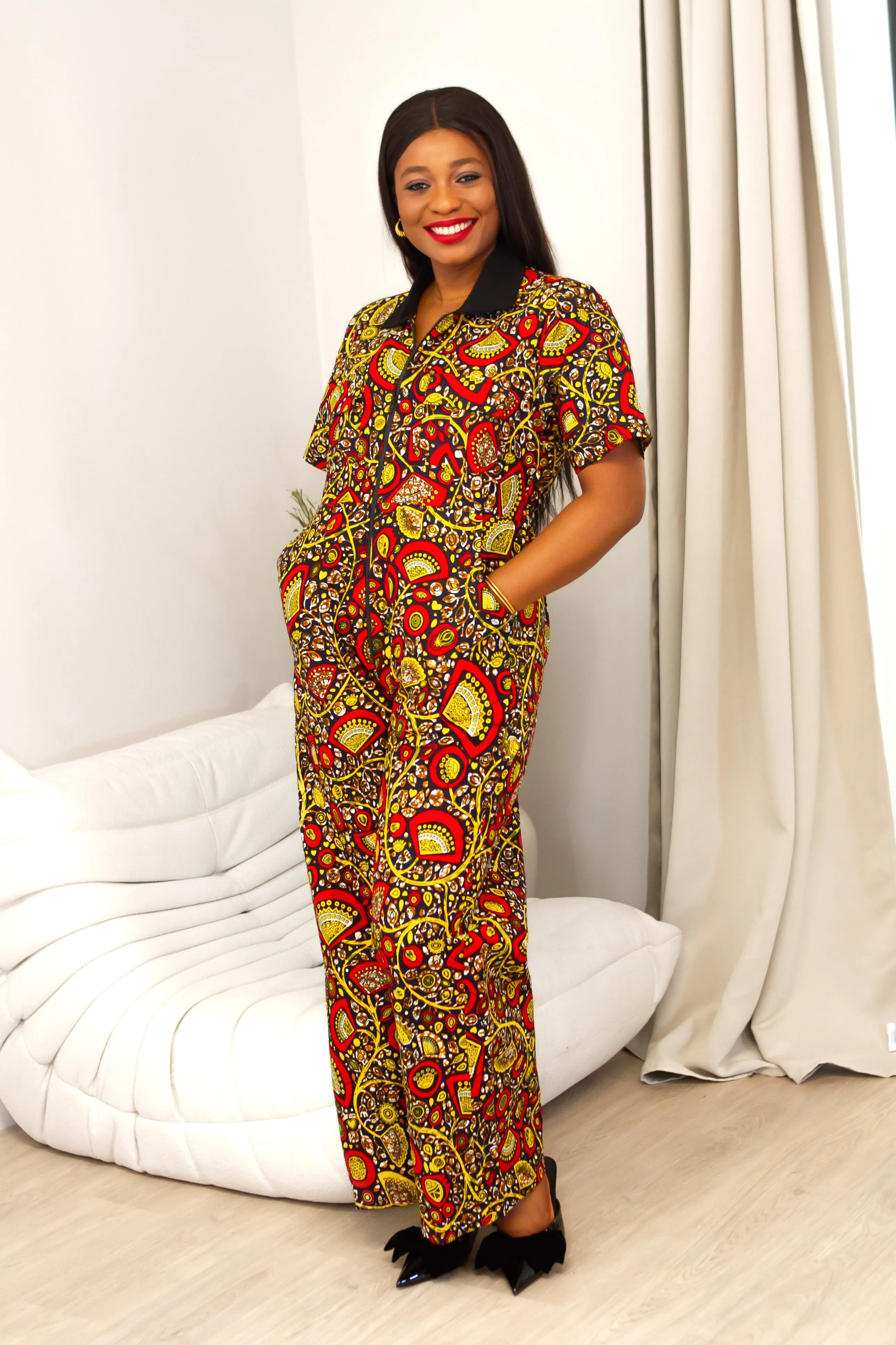 NEW IN AFRICAN PRINT SHORT SLEEVE JUMPSUIT - LYDIA