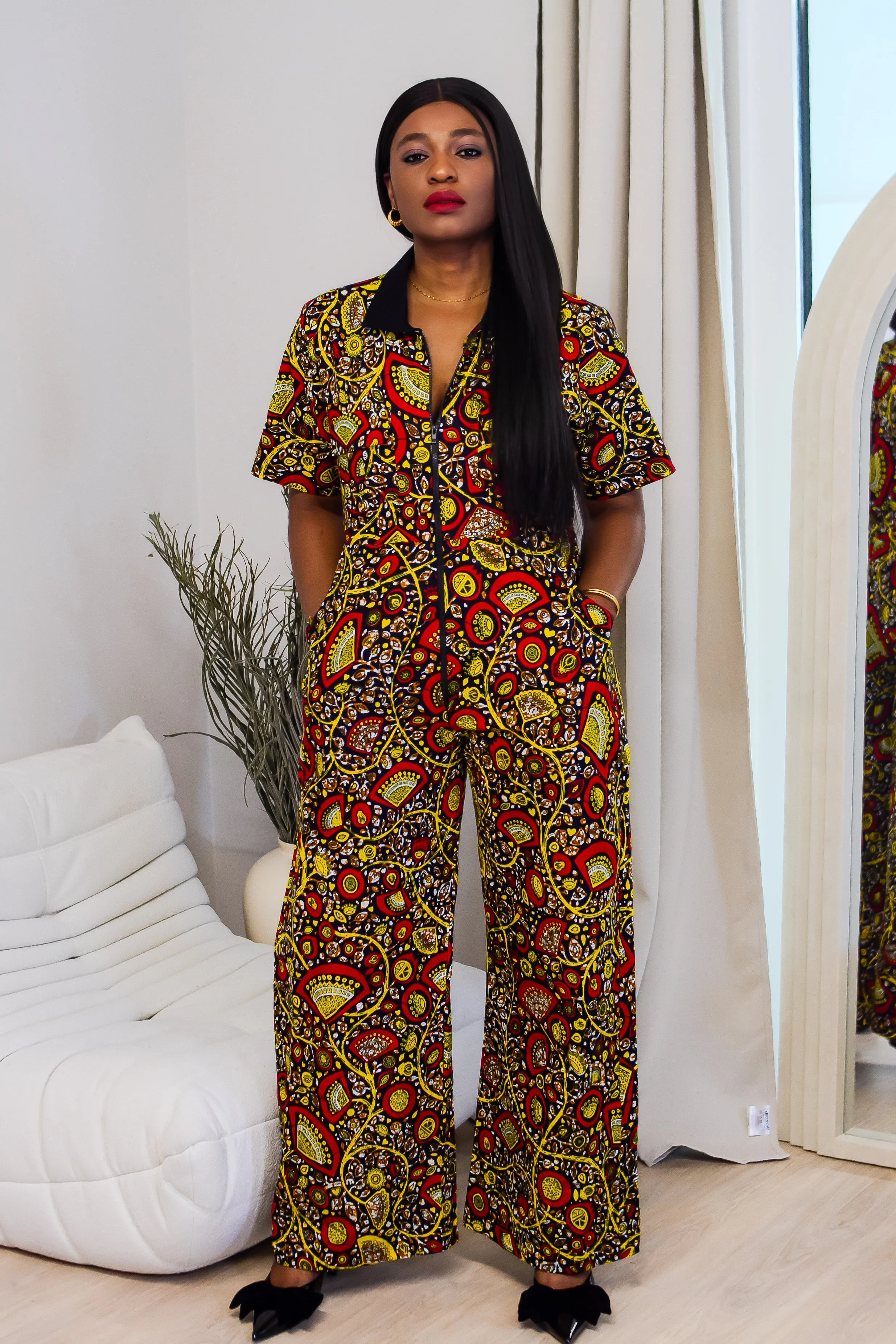 NEW IN AFRICAN PRINT SHORT SLEEVE JUMPSUIT - LYDIA